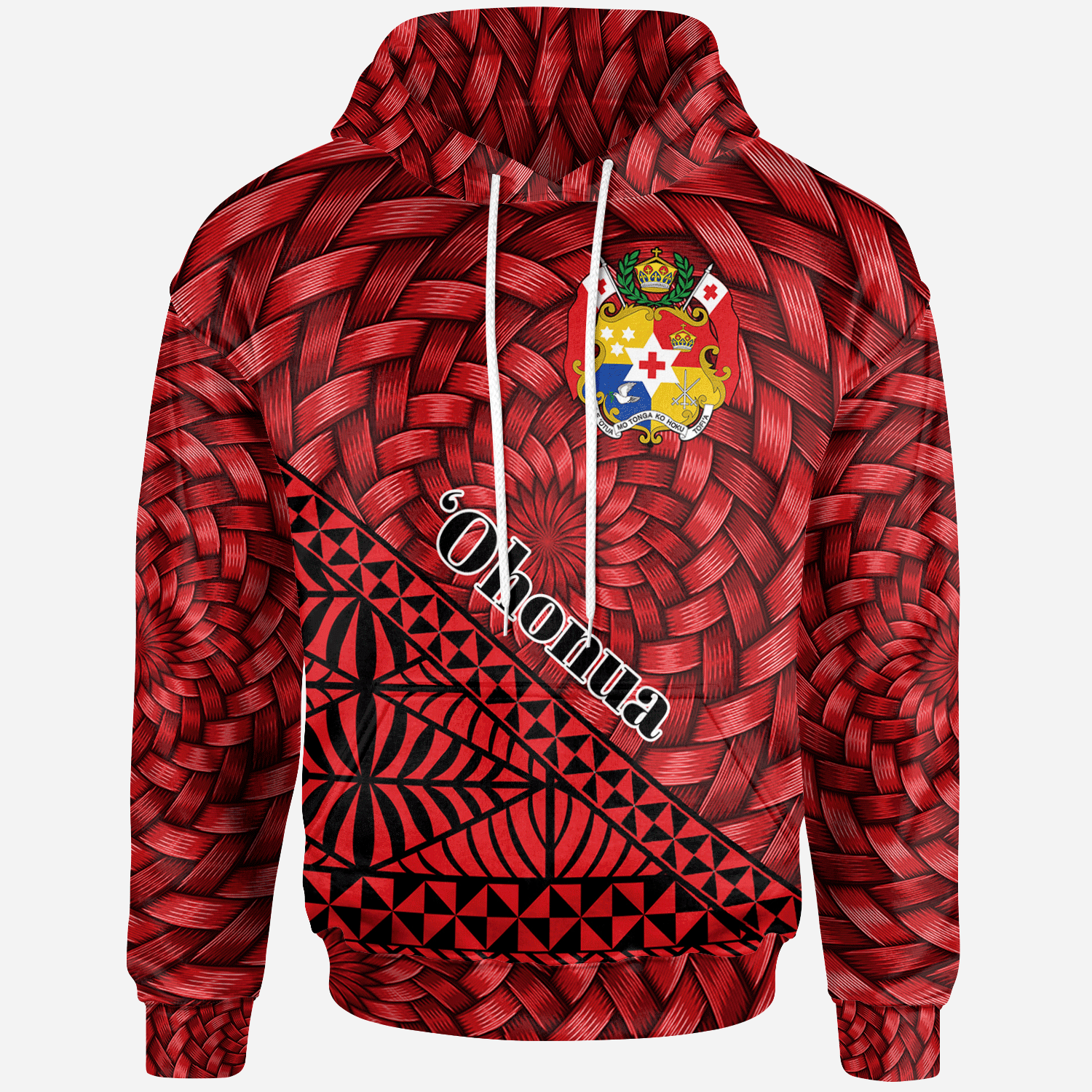 Tonga Hoodie Ohonua Tapa Patterns With Bamboo Unisex Red - Polynesian Pride