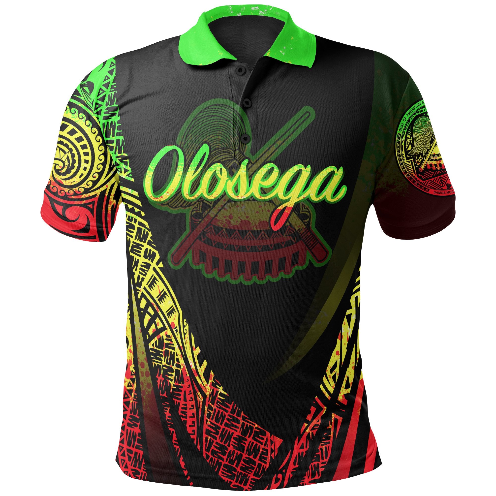 American Samoa Polo Shirt Manua Olosega Polynesian Reggae Patterns Sport Style Unisex Black - Polynesian Pride