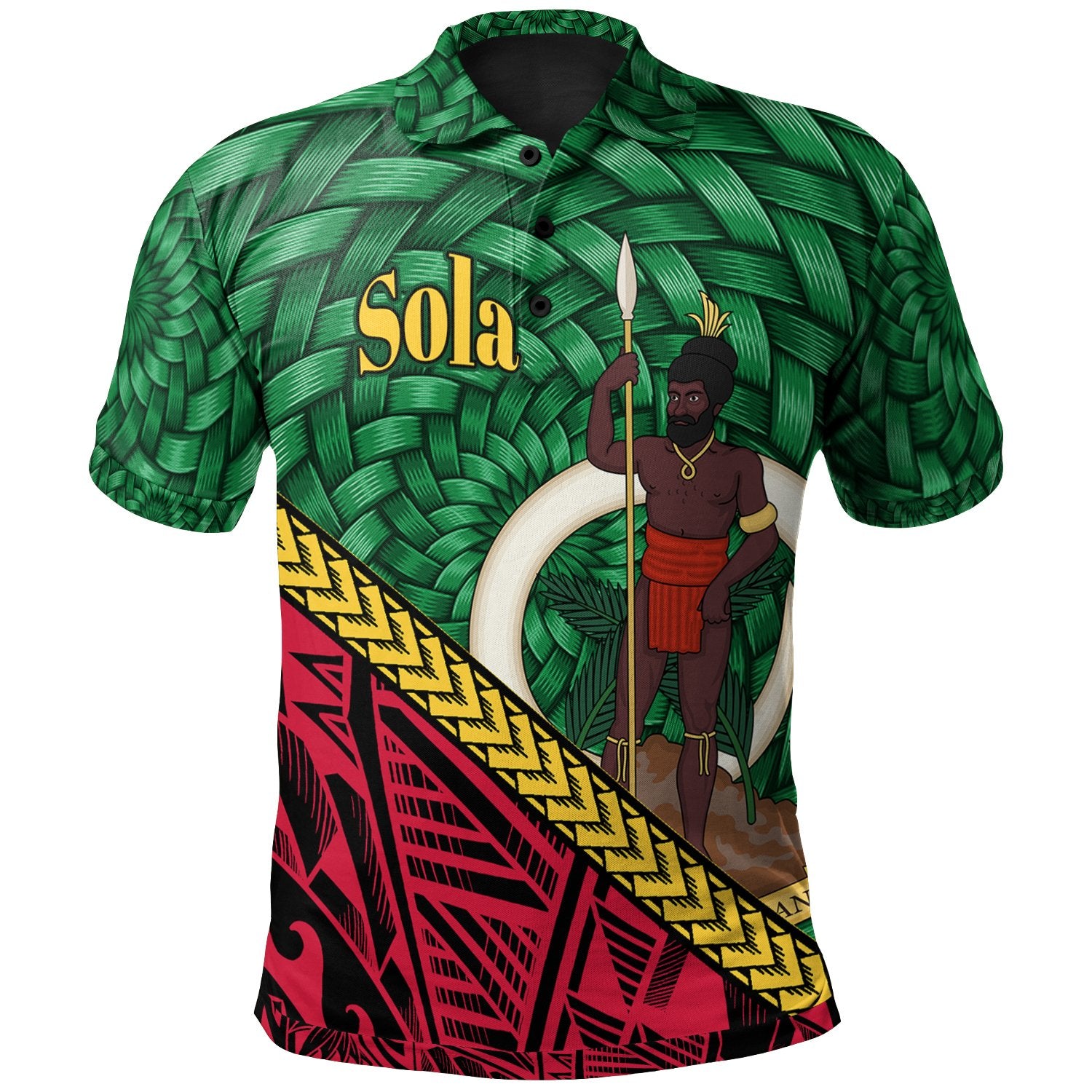 Vanuatu Polo Shirt Sola Polynesian Patterns With Bamboo Unisex Green - Polynesian Pride