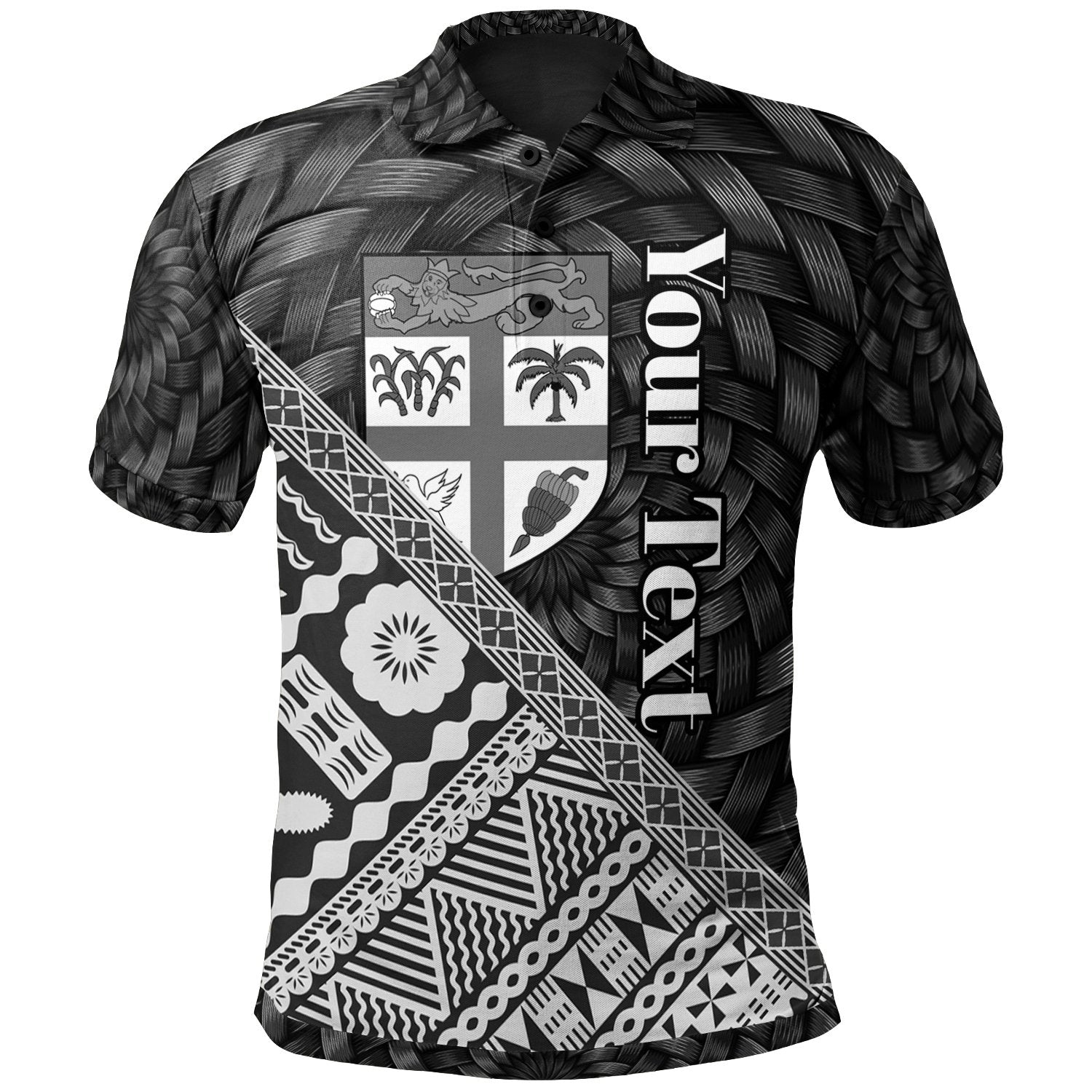 Fiji Polo Shirt Custom Black Tapa Patterns With Bamboo Unisex Black - Polynesian Pride