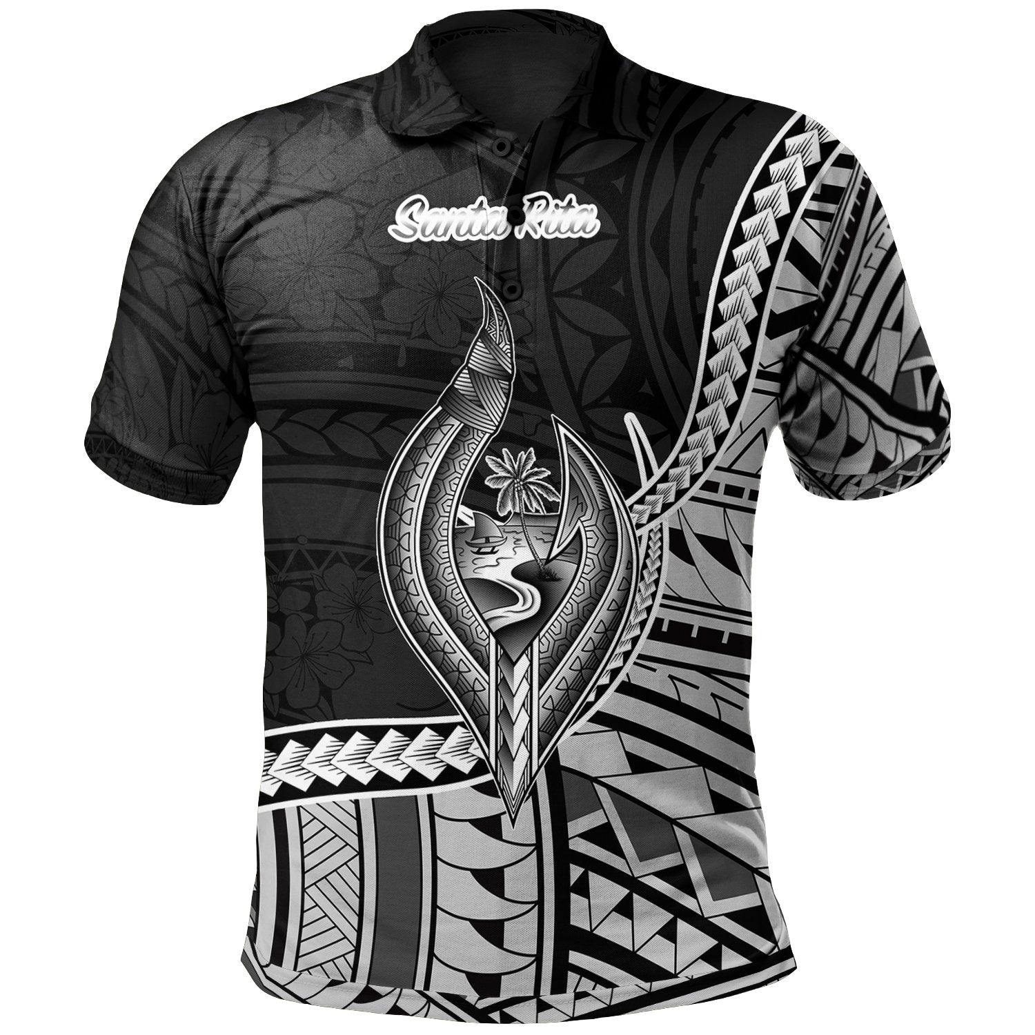 Guam Polo Shirt Santa Rita Seal Of Guam Polynesian Patterns Unisex Black - Polynesian Pride