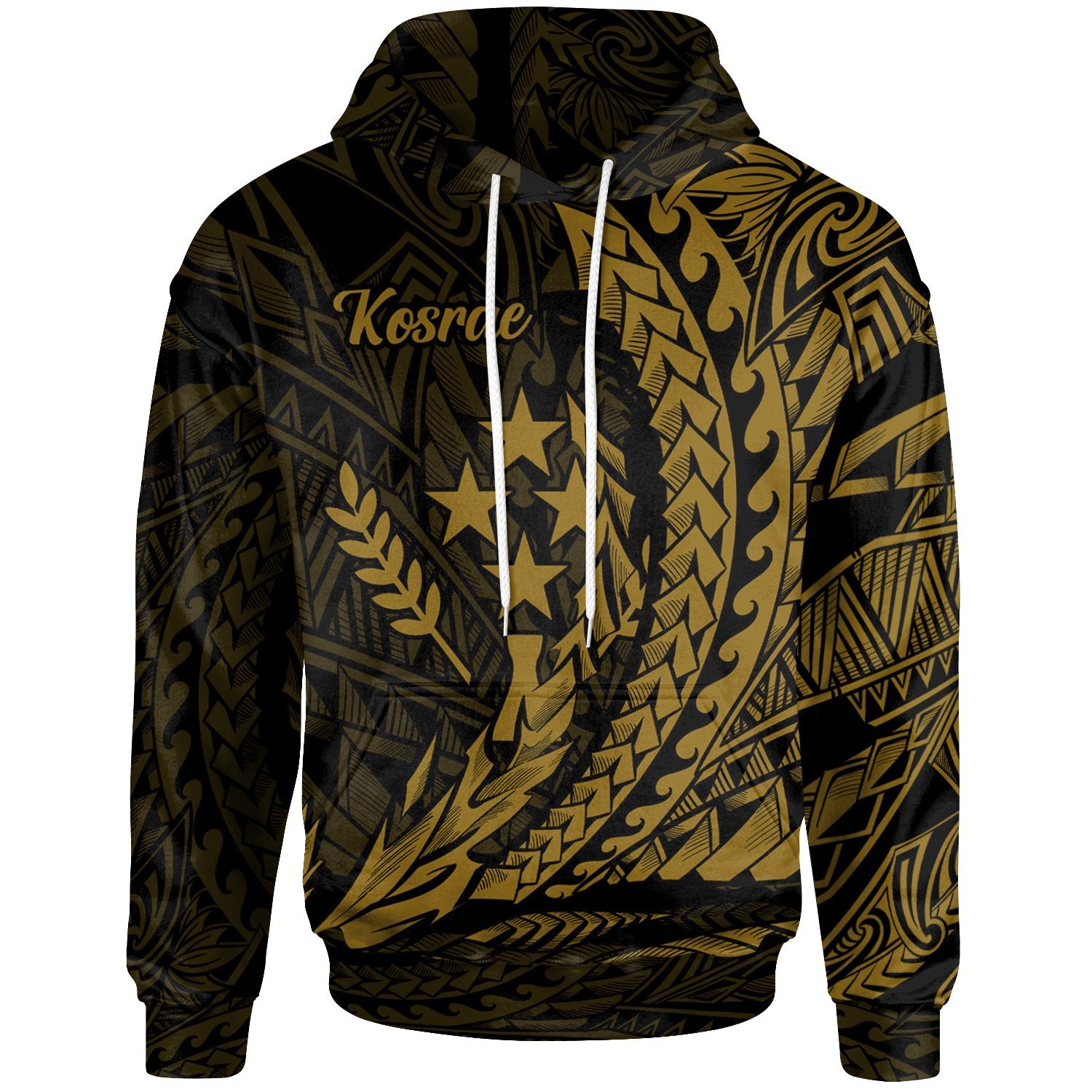 Kosrae State Hoodie Gold Wings Style Unisex Black - Polynesian Pride