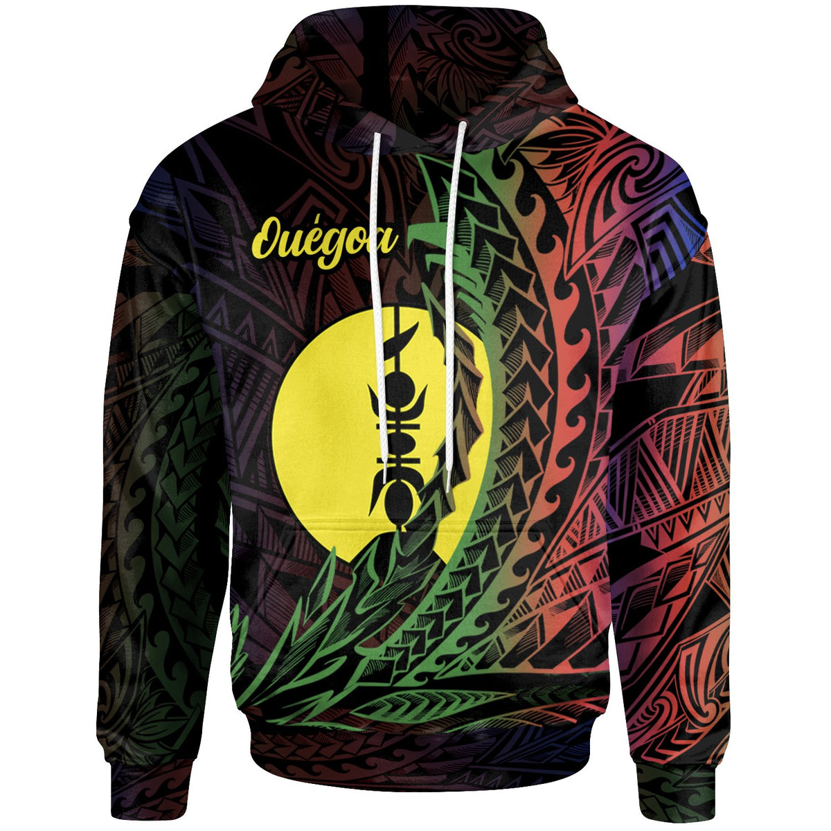 New Caledonia Hoodie Ouegoa Wings Style Flag Color Unisex Black - Polynesian Pride