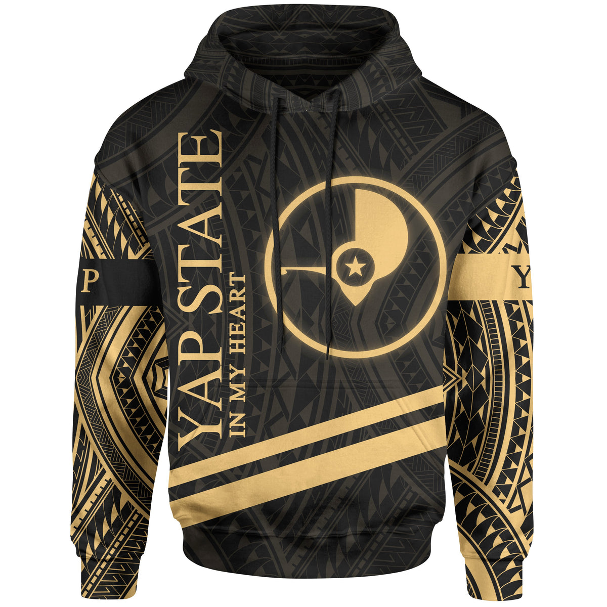 Yap State Hoodie In My Heart Style Gold Polynesian Patterns Unisex Black - Polynesian Pride