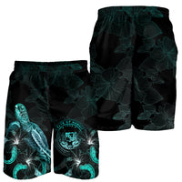 Hawaii Polynesian Men's Shorts - Turtle With Blooming Hibiscus Turquoise - Polynesian Pride