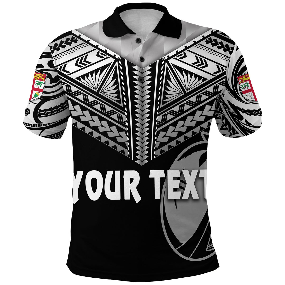 Custom Fiji Rugby Polo Shirt Coconut Sporty Vibes Full Black Unisex Black - Polynesian Pride