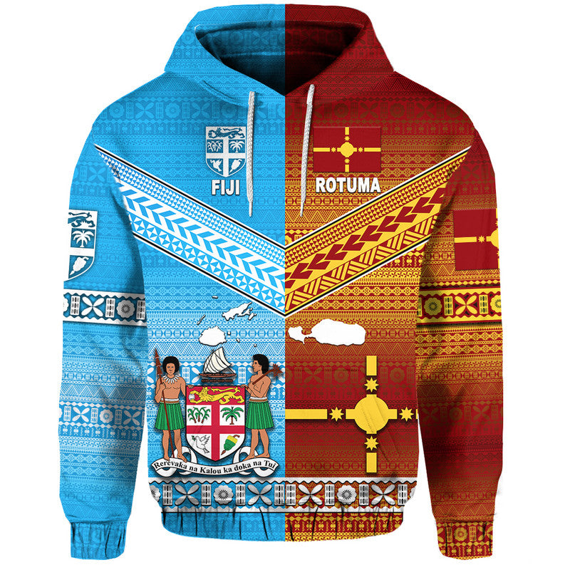 Fiji Rotuma Hoodie Tapa Pattern Together LT8 Blue - Polynesian Pride