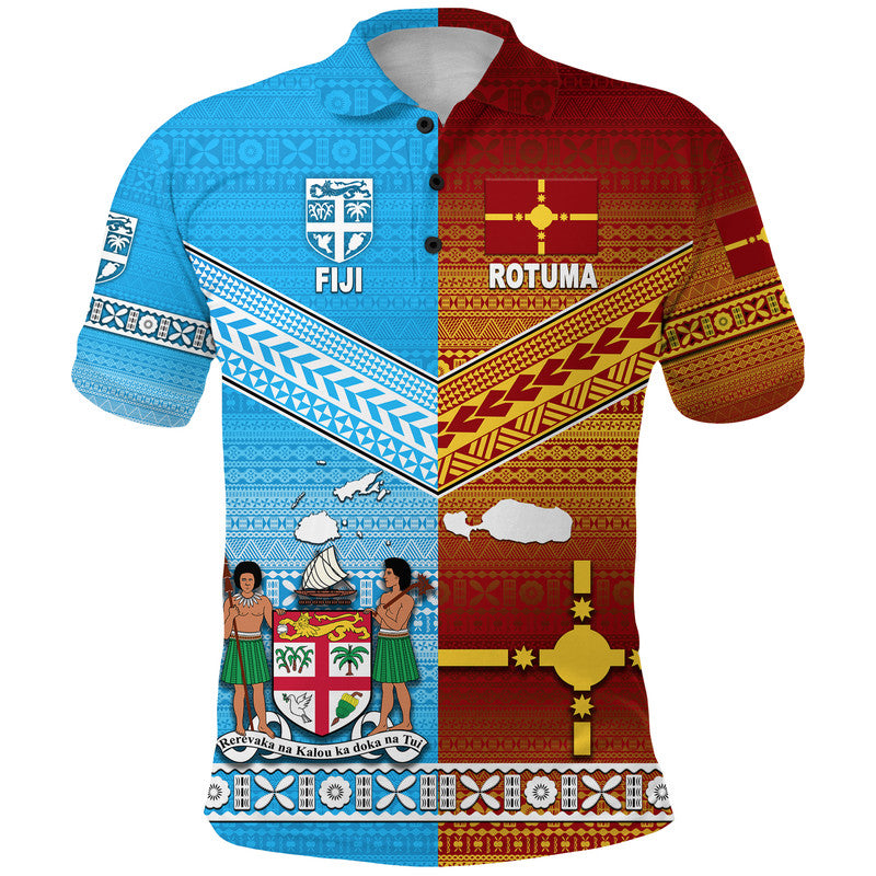 Custom Fiji Rotuma Polo Shirt Tapa Pattern Together LT8 Blue - Polynesian Pride