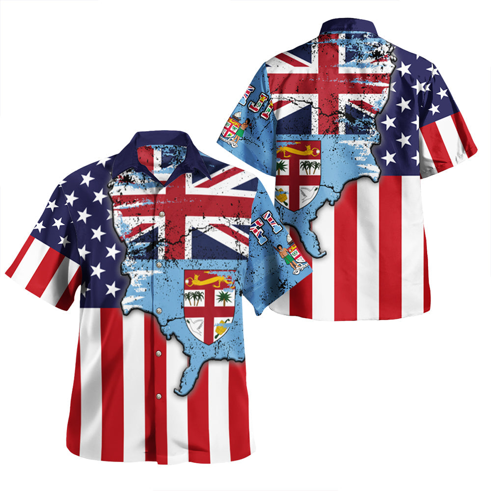 Fiji With America Flag Beach Shirt LT10 Unisex Blue - Polynesian Pride