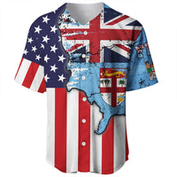 Fiji With America Flag Baseball Jersey LT10 - Polynesian Pride