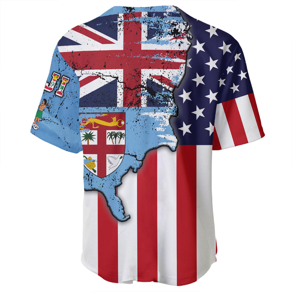 Fiji With America Flag Baseball Jersey LT10 - Polynesian Pride