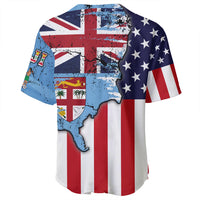Fiji With America Flag Baseball Jersey LT10 - Polynesian Pride
