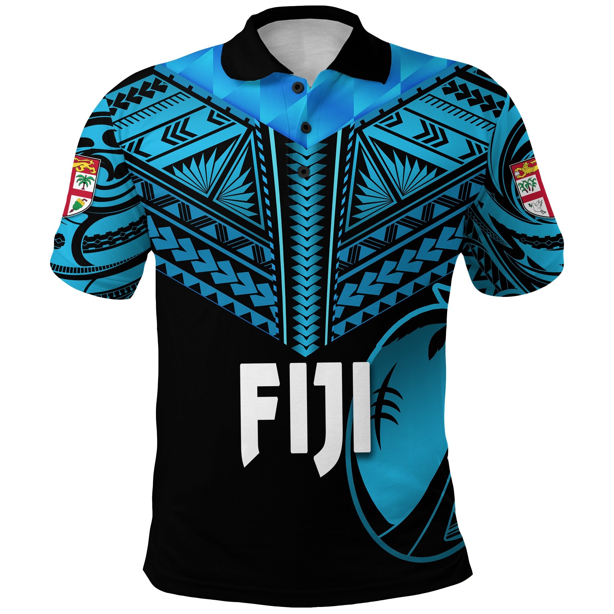 Fiji Rugby Polo Shirt Coconut Sporty Vibes Black Unisex Black - Polynesian Pride