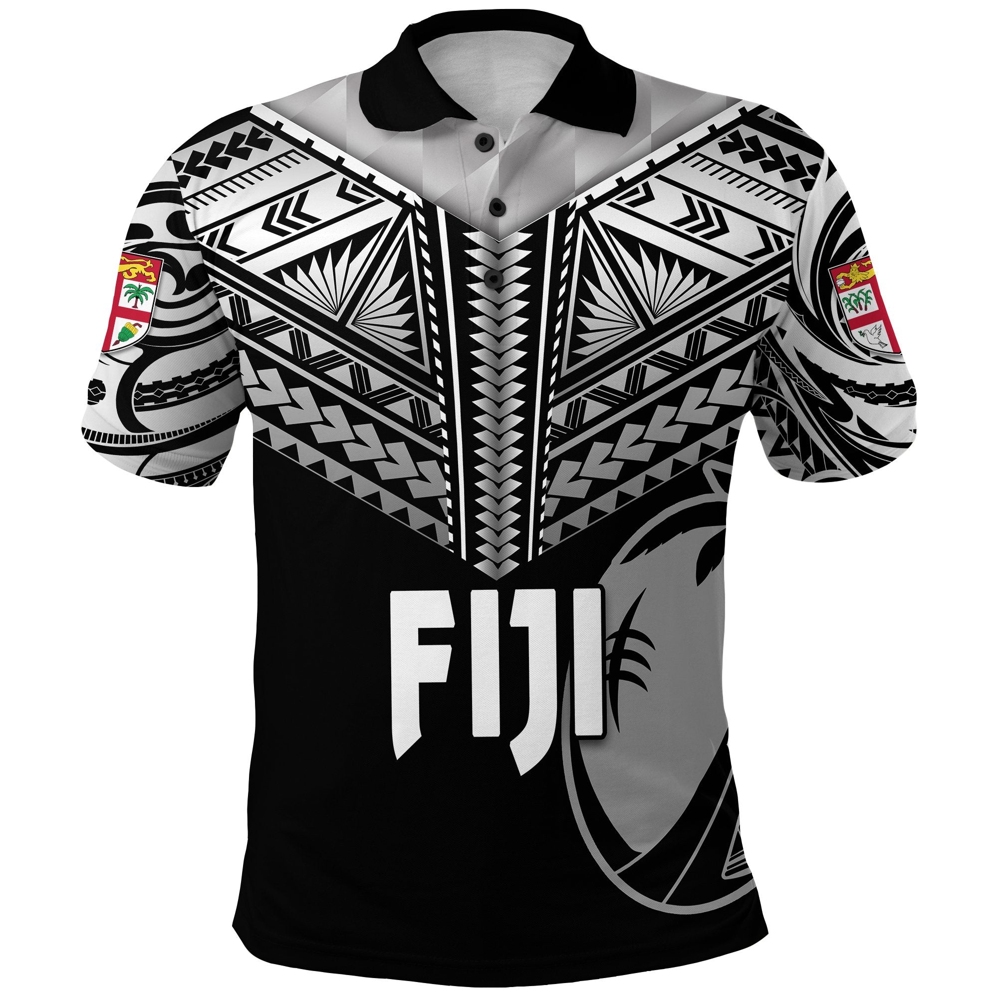 Fiji Rugby Polo Shirt Coconut Sporty Vibes Full Black Unisex Black - Polynesian Pride