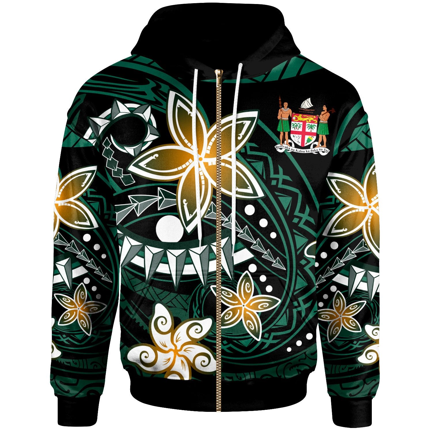 Fiji Zip Hoodie Spring Style Black Color Unisex Black - Polynesian Pride