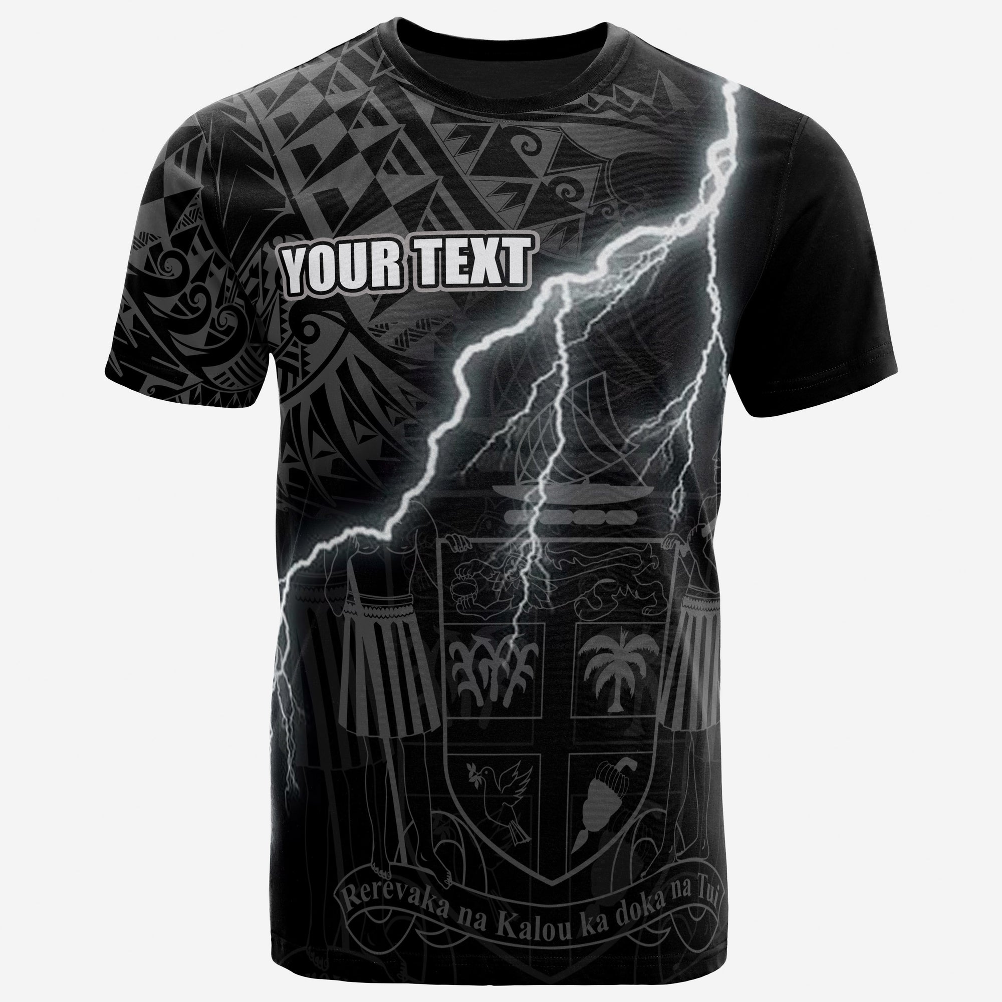 Fiji Custom T Shirt Fijian Coat of Arms Lighting Thunder Unisex Black - Polynesian Pride