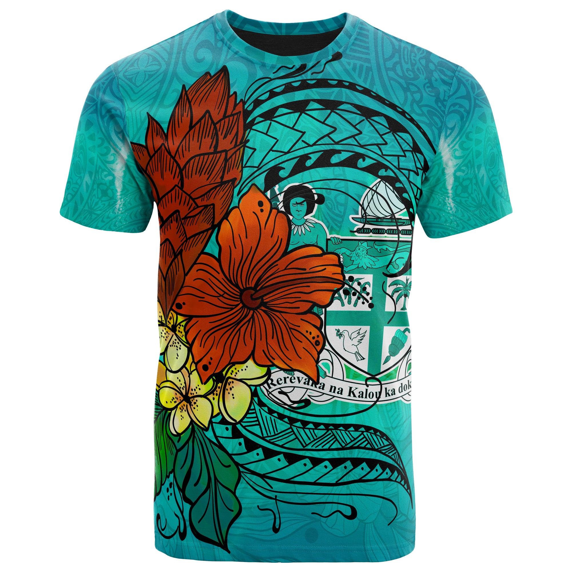 Fiji T Shirt Tropical Flowers Style Unisex Blue - Polynesian Pride