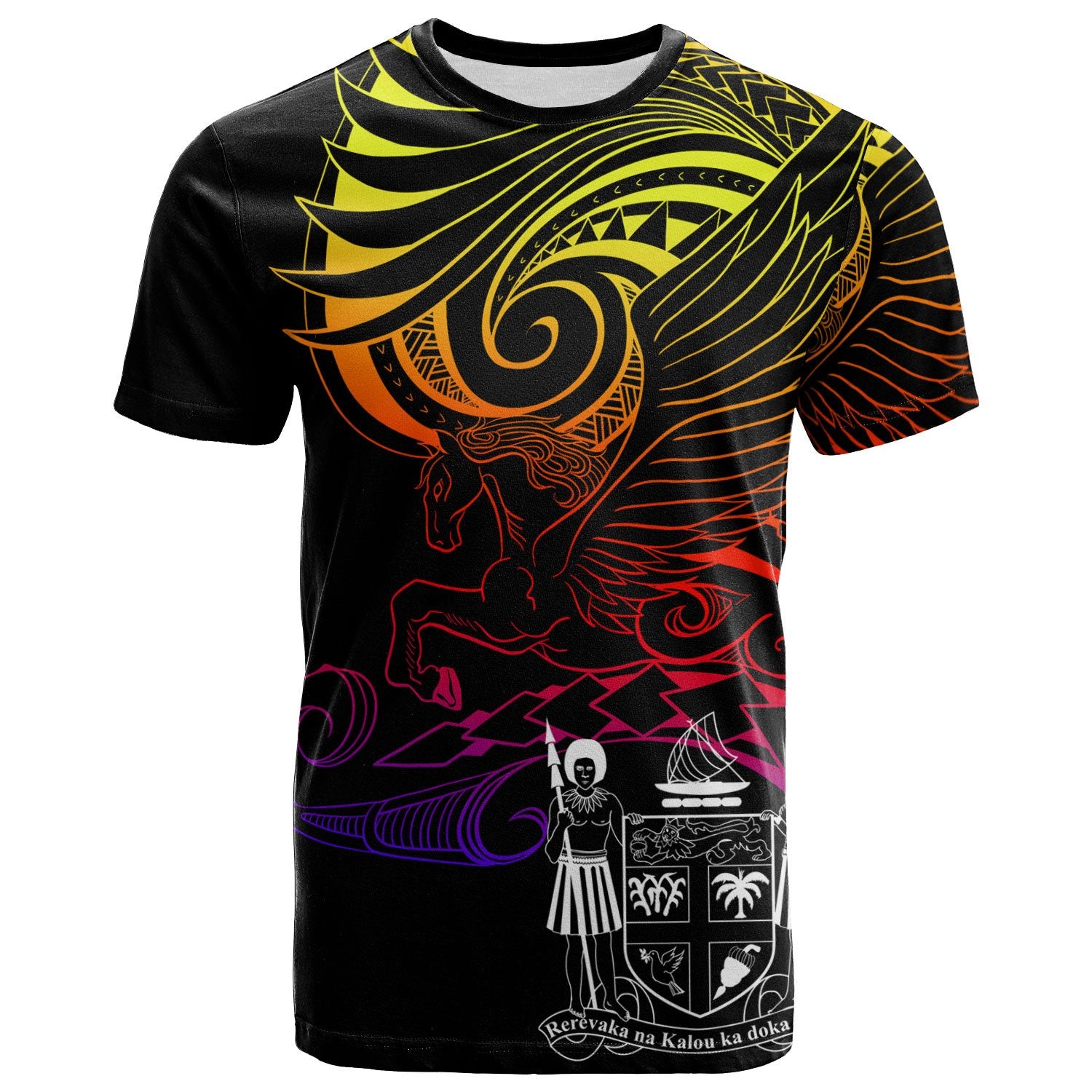 Fiji T Shirt Pegasus Gradient Colorful Style Unisex Black - Polynesian Pride