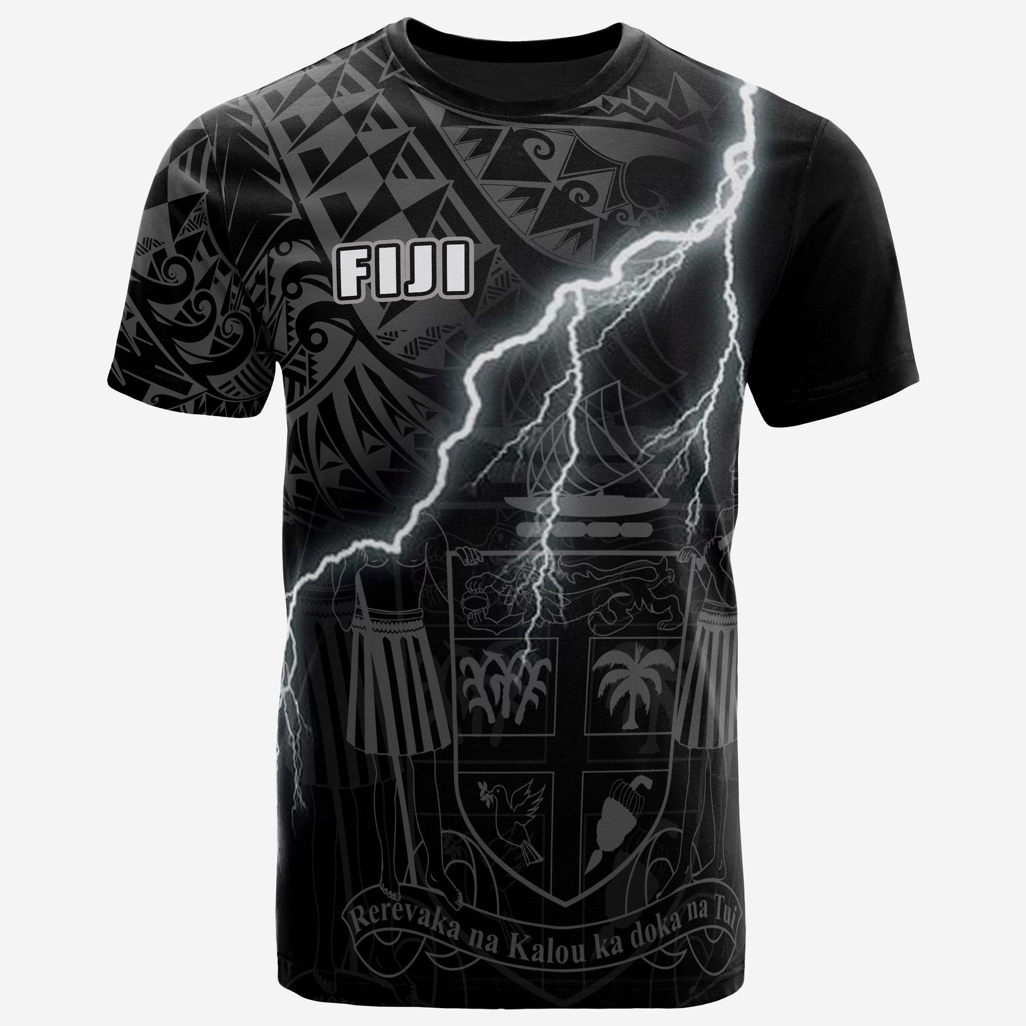 Fiji T Shirt Fijian Coat of Arms Lighting Thunder Unisex Black - Polynesian Pride