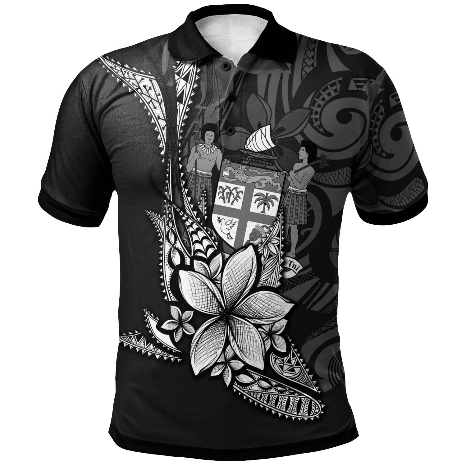 Fiji Custom Polo Shirt Fish With Plumeria Flowers Style Unisex Black - Polynesian Pride