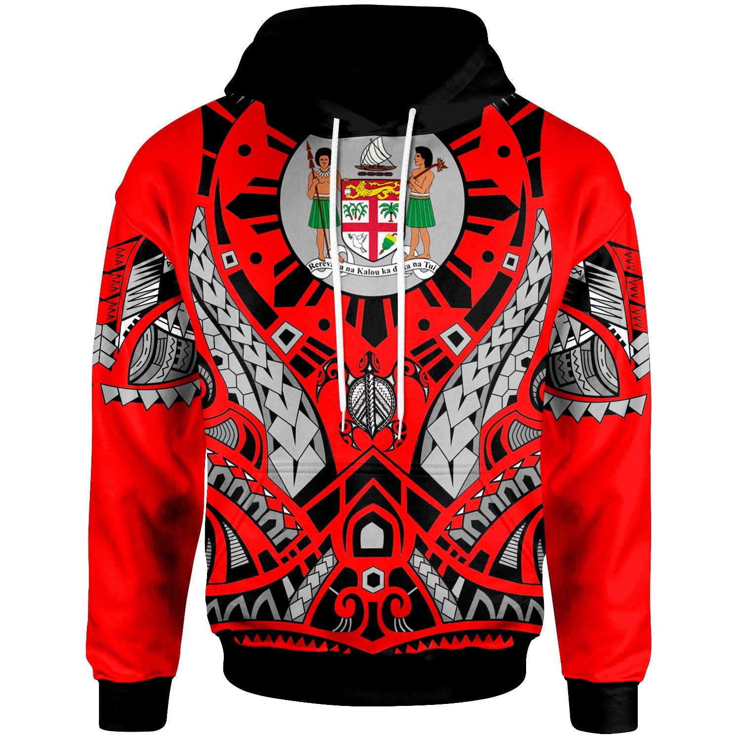 Fiji Hoodie Tribal Sun Tattoo Red Color Unisex Red - Polynesian Pride