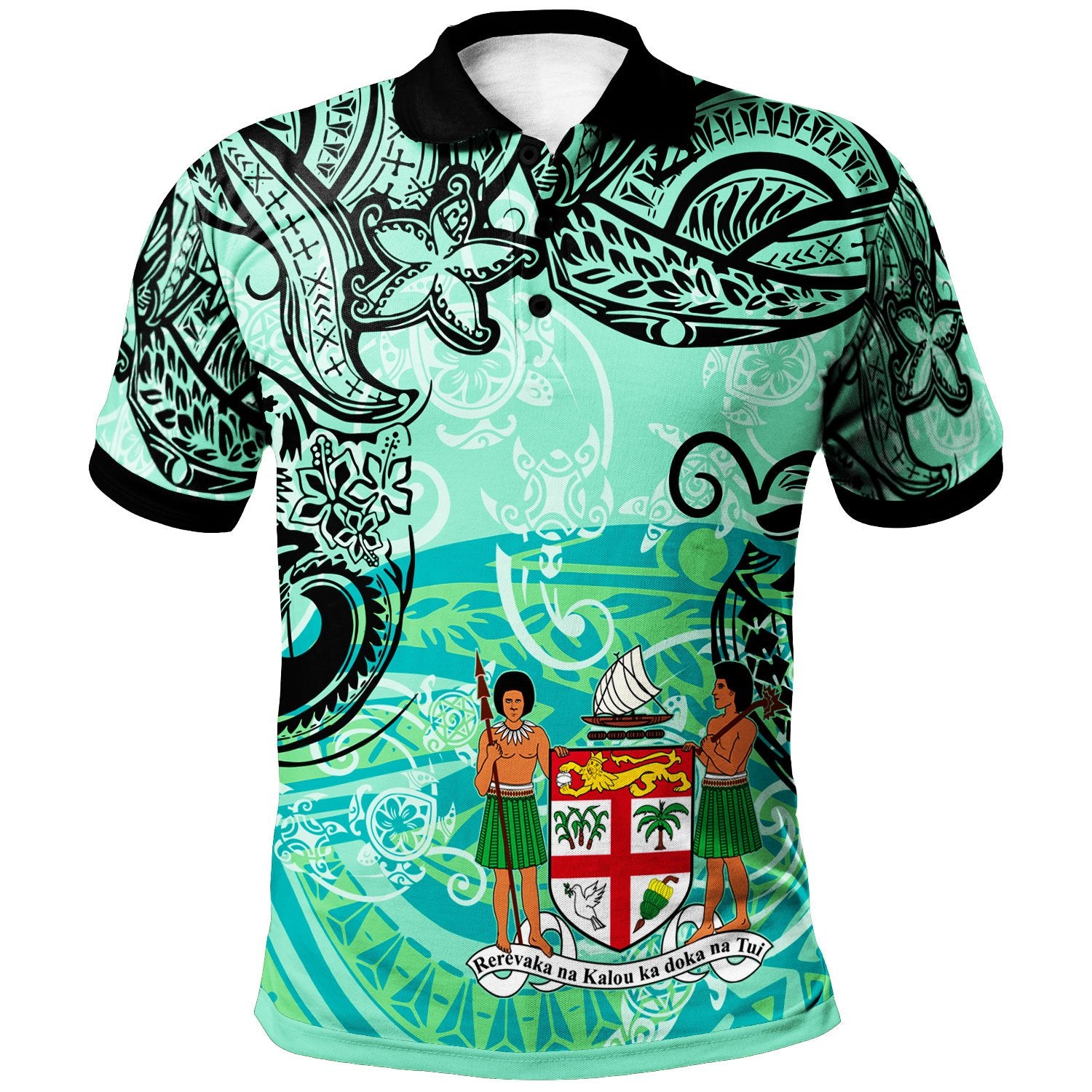 Fiji Polo Shirt Vintage Floral Pattern Green Color Unisex Green - Polynesian Pride