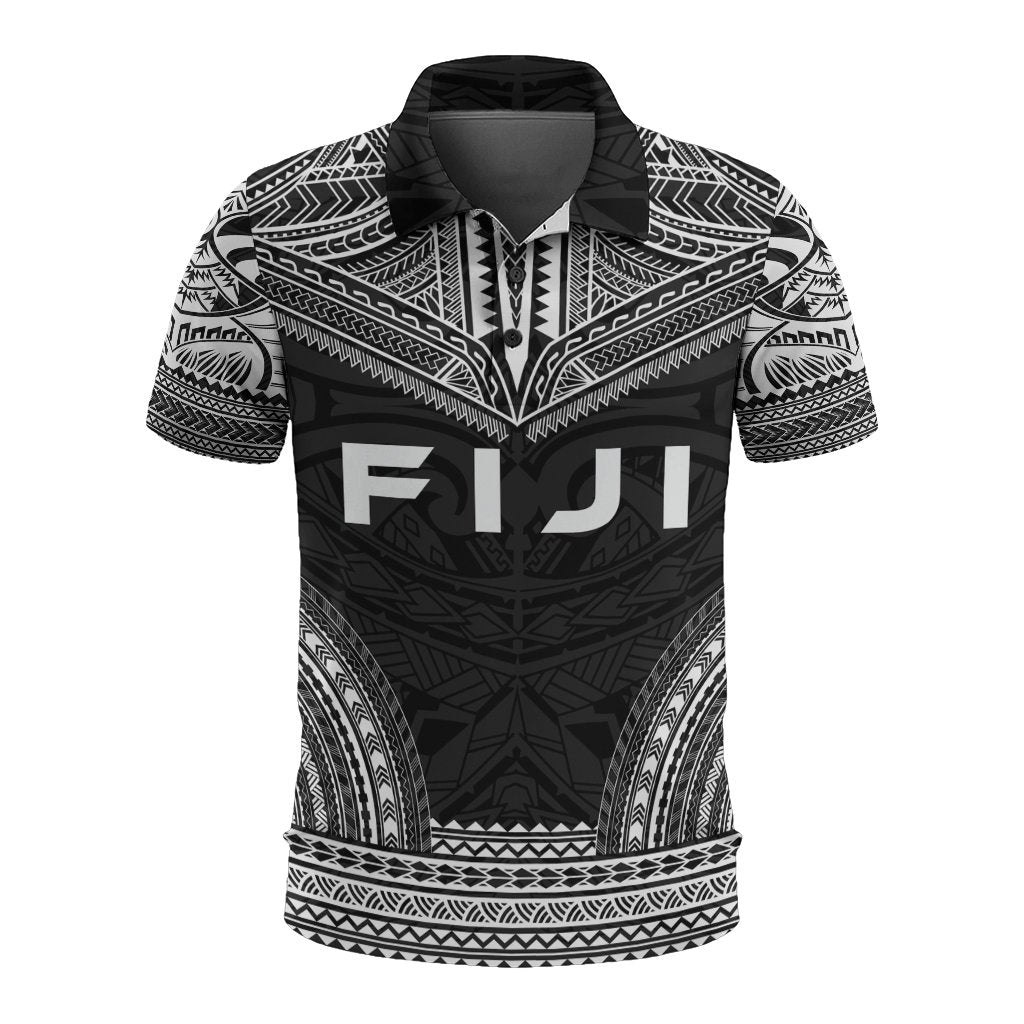 Fiji Polo Shirt Viti Coat Of Arms Polynesian Chief Tattoo Black Version Unisex Black - Polynesian Pride