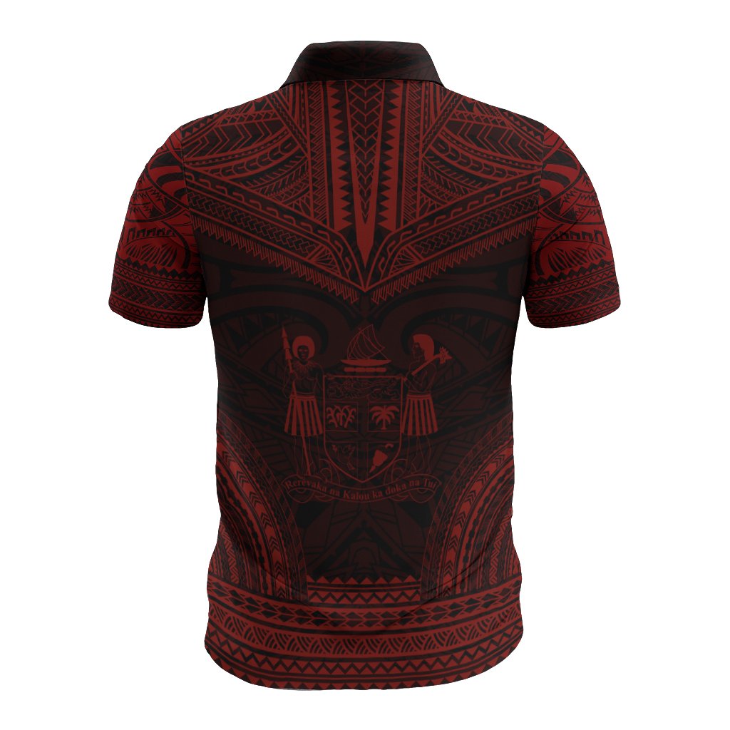Fiji Polo Shirt Viti Coat Of Arms Polynesian Chief Tattoo Red Version - Polynesian Pride