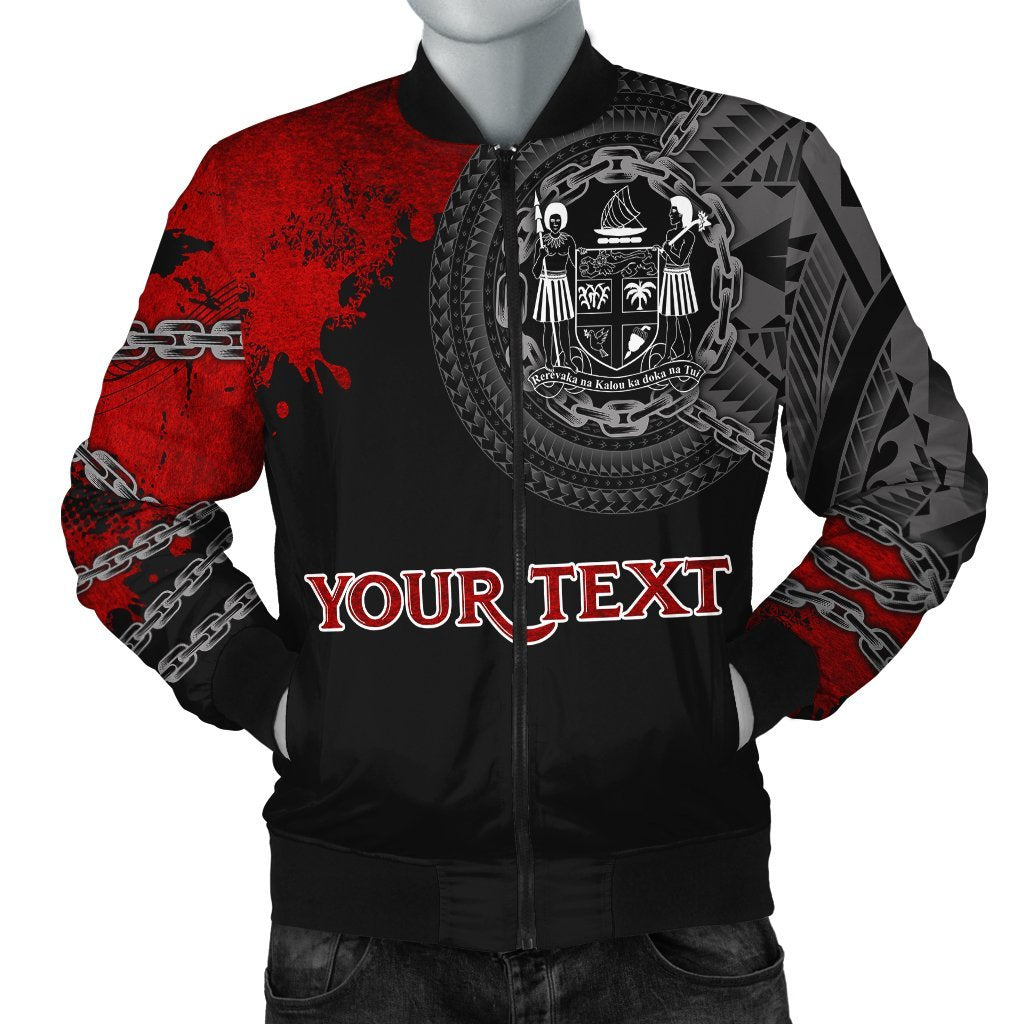 Fiji Polynesian Personalised Men's Bomber Jacket - Polynesian Chain Style Black - Polynesian Pride