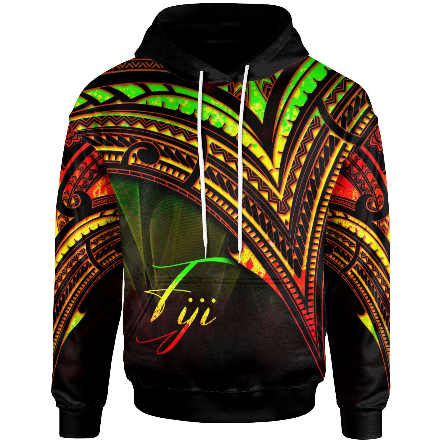 Fiji Hoodie Reggae Color Cross Style Unisex Black - Polynesian Pride