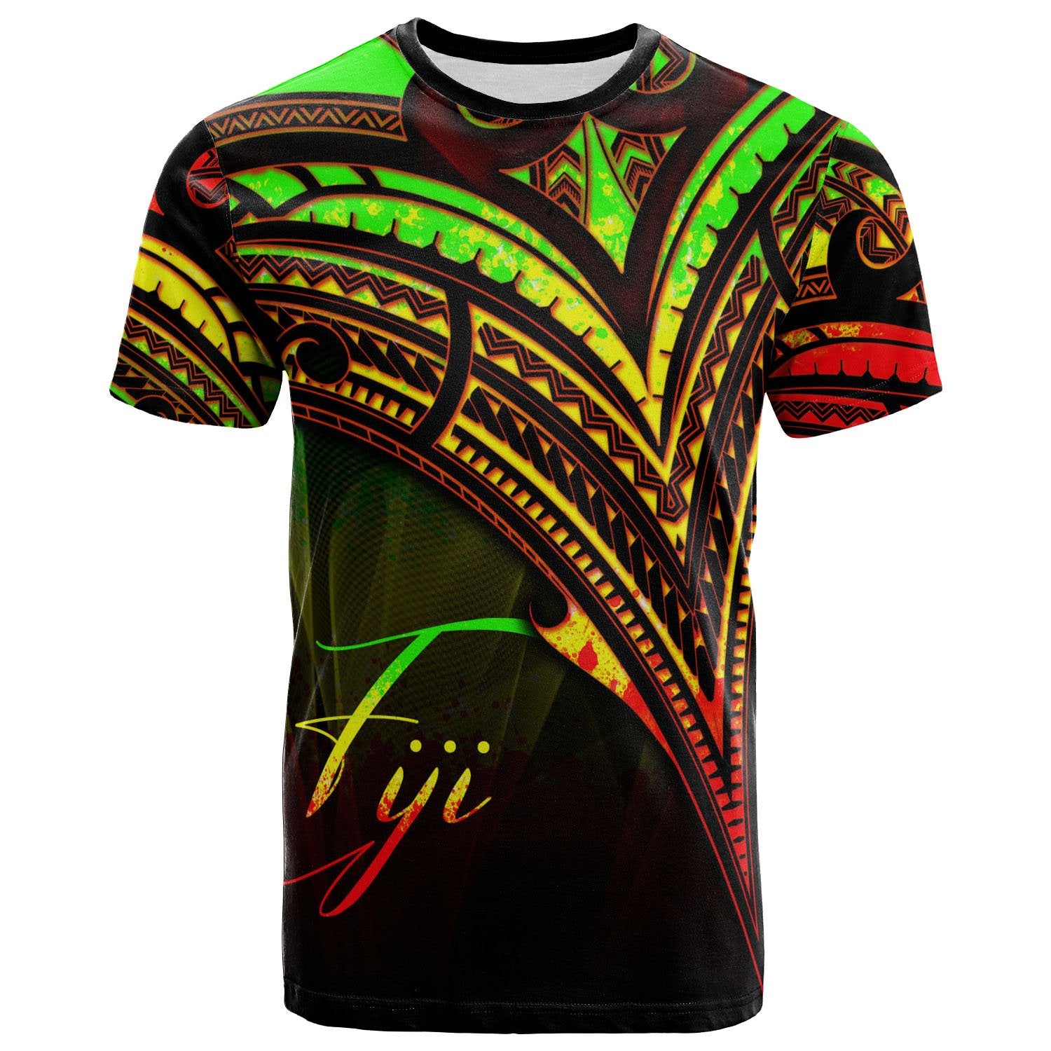 Fiji T Shirt Reggae Color Cross Style Unisex Black - Polynesian Pride