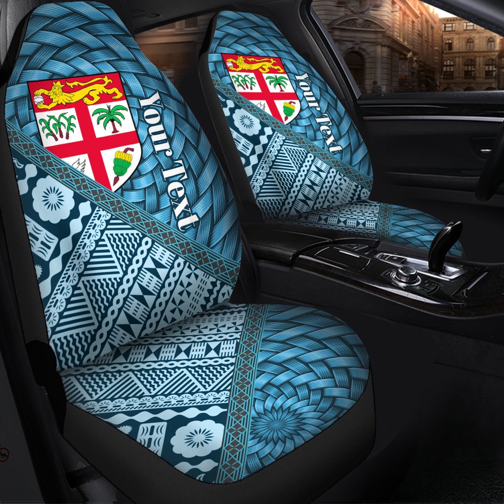 Fiji Car Seat Covers - Custom Personalised Tapa Patterns With Bamboo Universal Fit Blue - Polynesian Pride