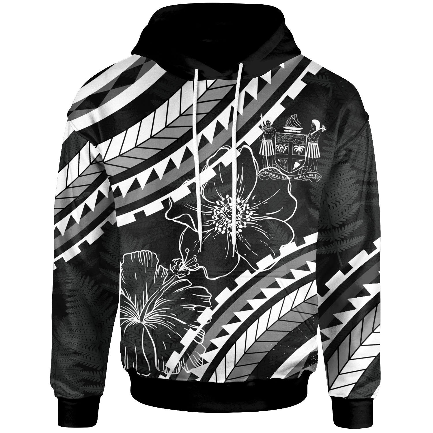 Fiji Hoodie Palm Leaf Texture Black Unisex Black - Polynesian Pride