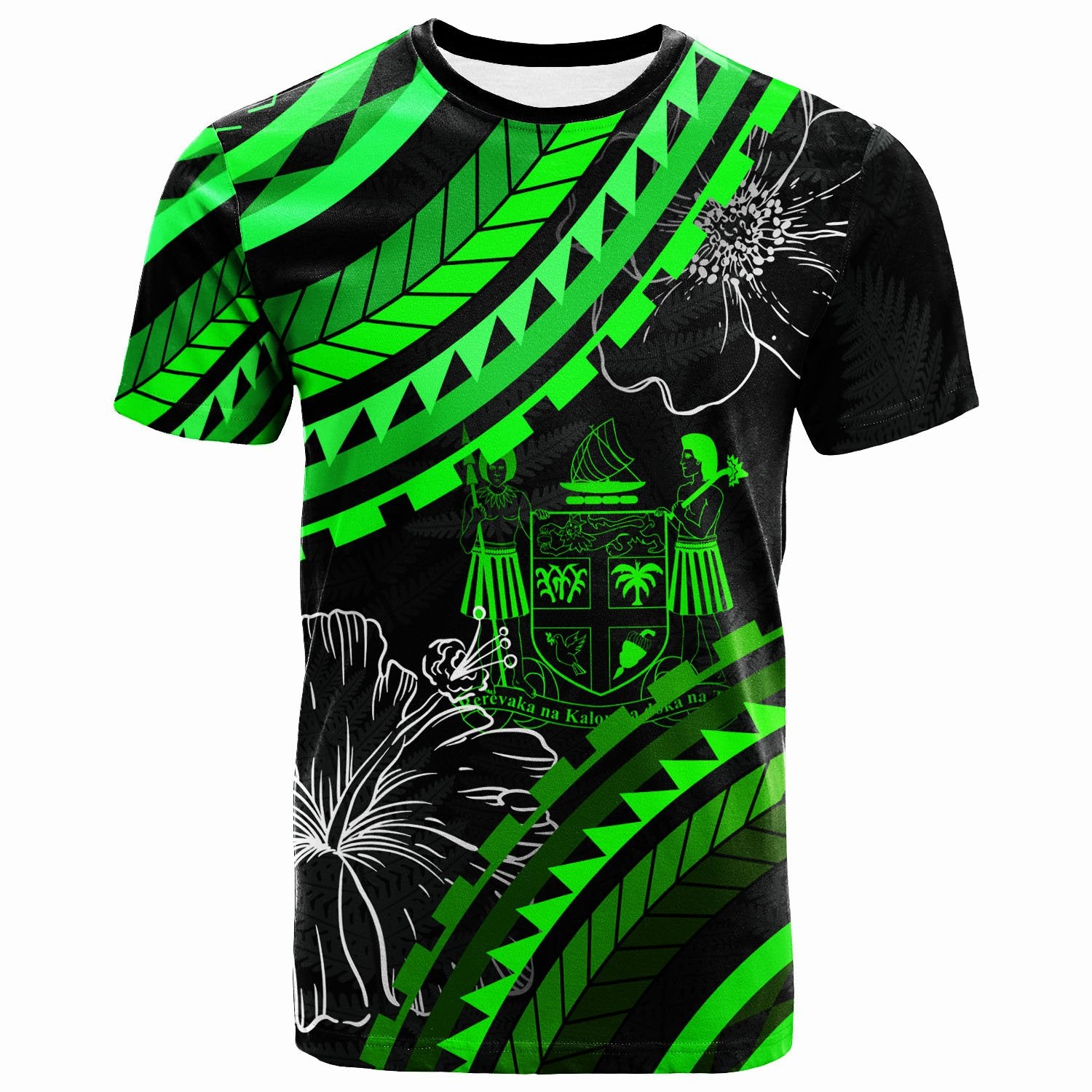 Fiji T Shirt Palm Leaf Texture Green Unisex Art - Polynesian Pride