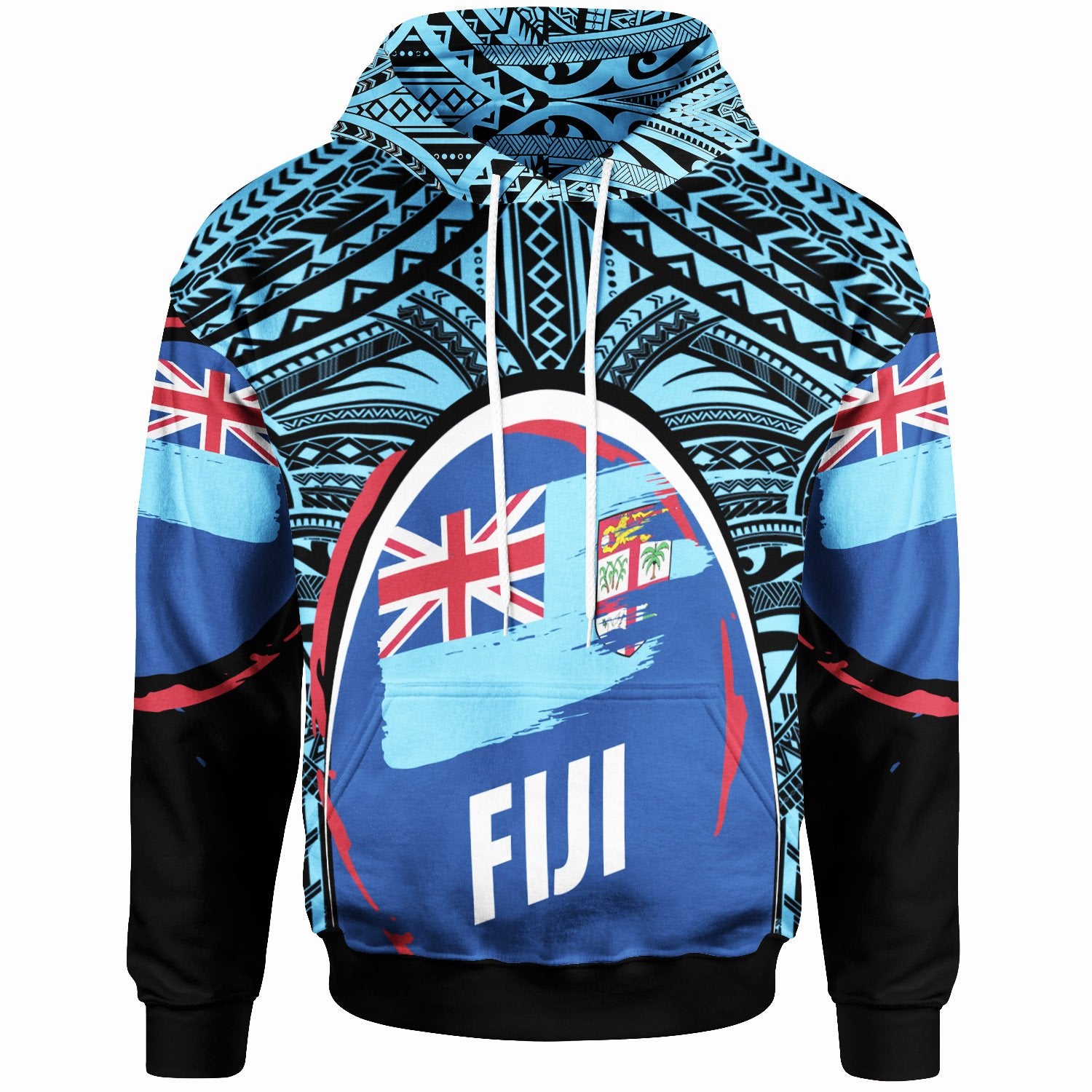 Fiji Hoodie Polynesian Pattern With Flag Unisex Blue - Polynesian Pride