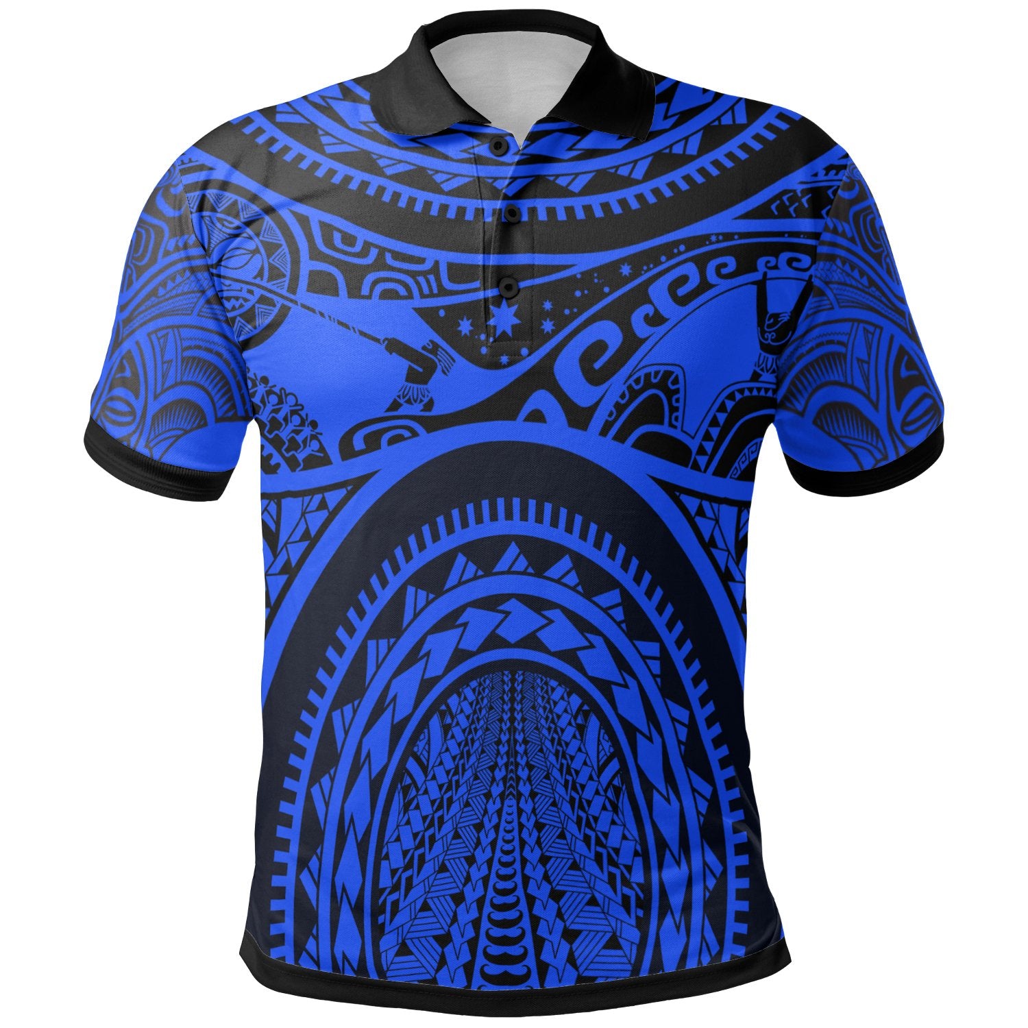 Polo Shirt Polynesian Patterns Maui Tattoo (Blue) Unisex Blue - Polynesian Pride