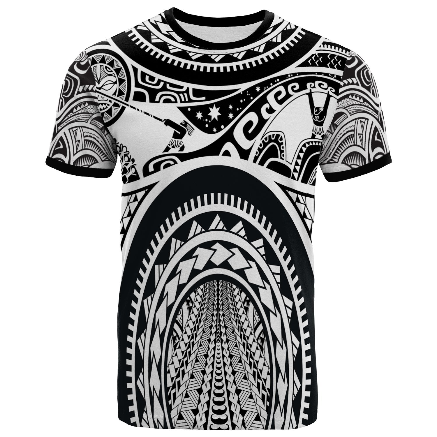 Polynesian T Shirt Polynesian Patterns Maui Tattoo (White) Unisex White - Polynesian Pride