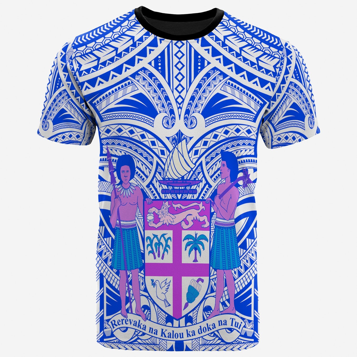 FiJi All Over T Shirt FiJi Coat of Arm (Blue) Unisex Blue - Polynesian Pride