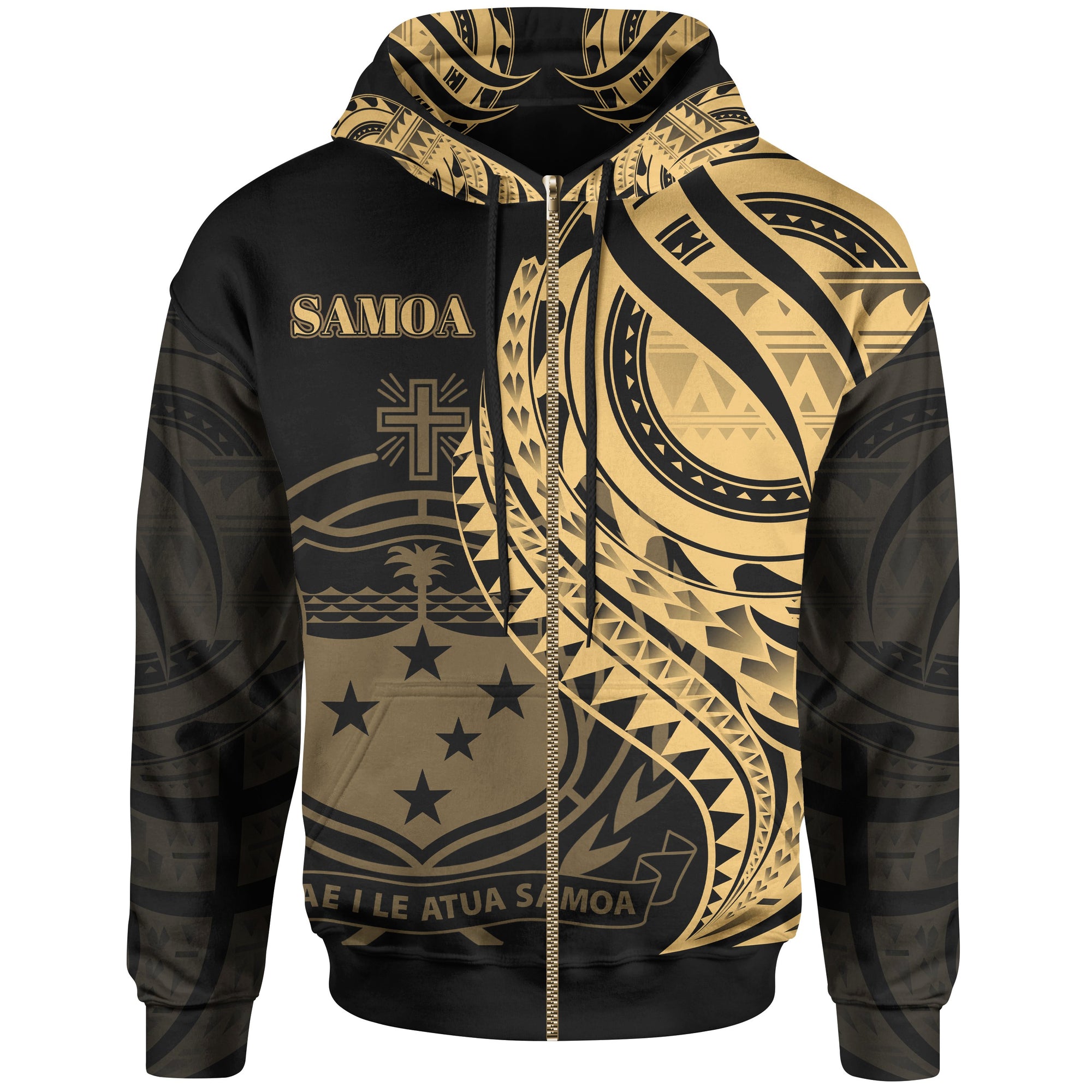 Samoa Zip Hoodie Gold Color Polynesian Patterns Best Samoa Ever Unisex Black - Polynesian Pride