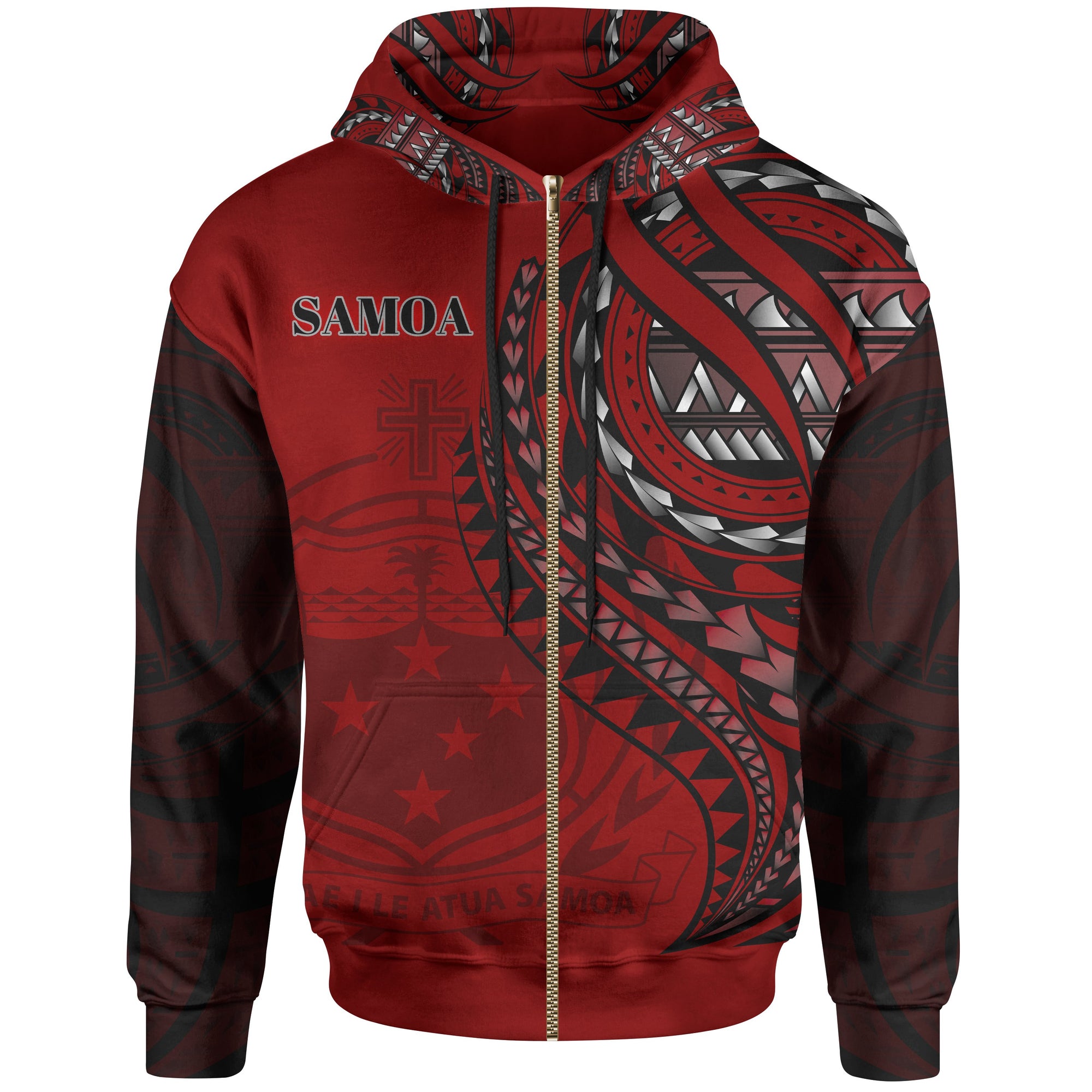 Samoa Zip Hoodie Red Color Polynesian Patterns Best Samoa Ever Unisex Black - Polynesian Pride