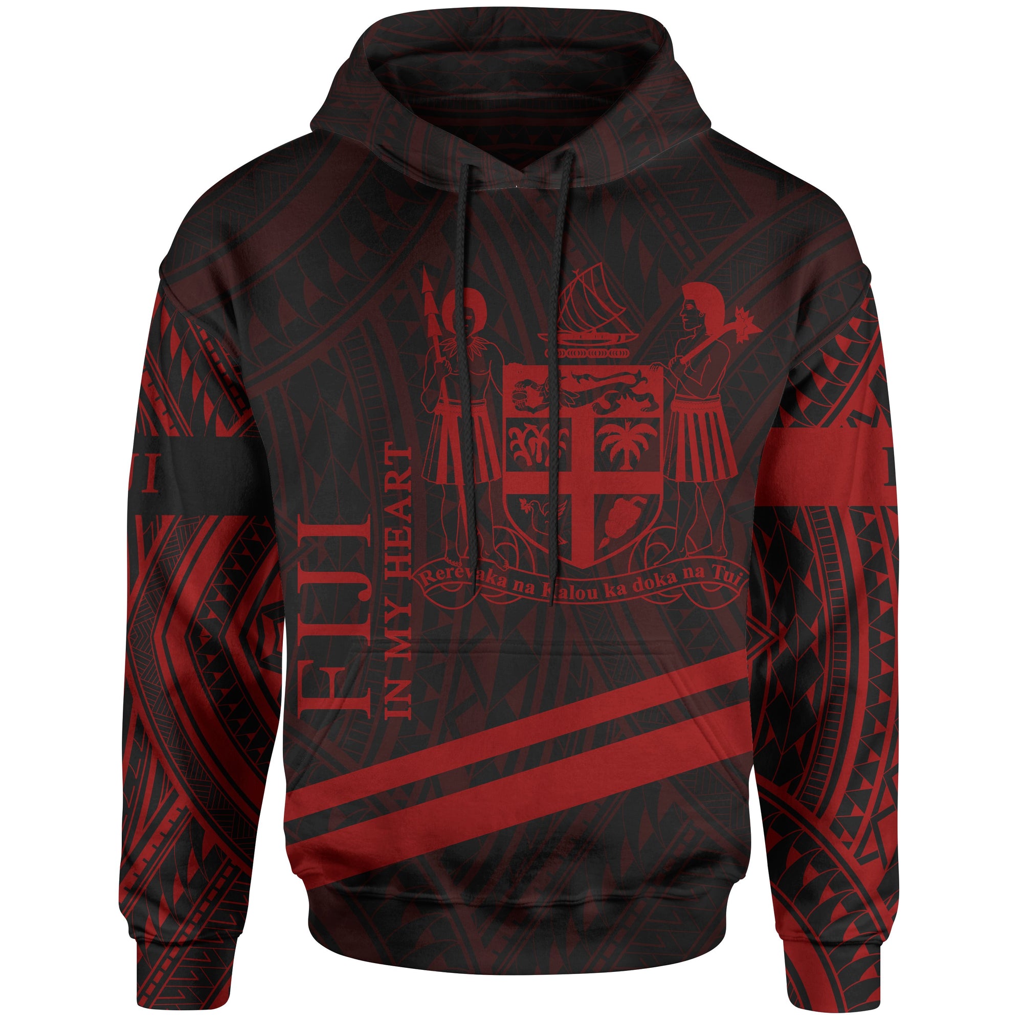 Fiji Hoodie In My Heart Style Red Polynesian Patterns Unisex Black - Polynesian Pride