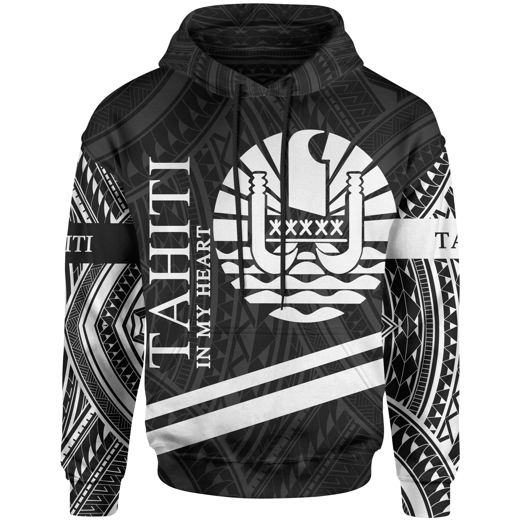 Tahiti Hoodie In My Heart Style Polynesian Patterns Unisex Black - Polynesian Pride