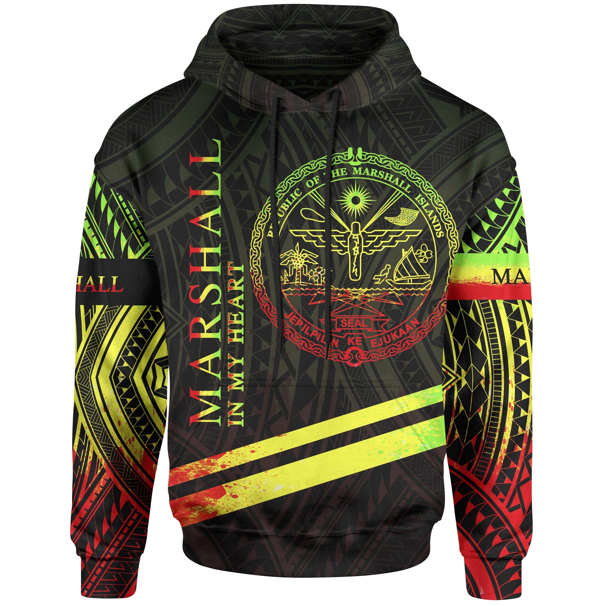 Marshall Islands Hoodie In My Heart Style Reggae Polynesian Patterns Unisex Black - Polynesian Pride