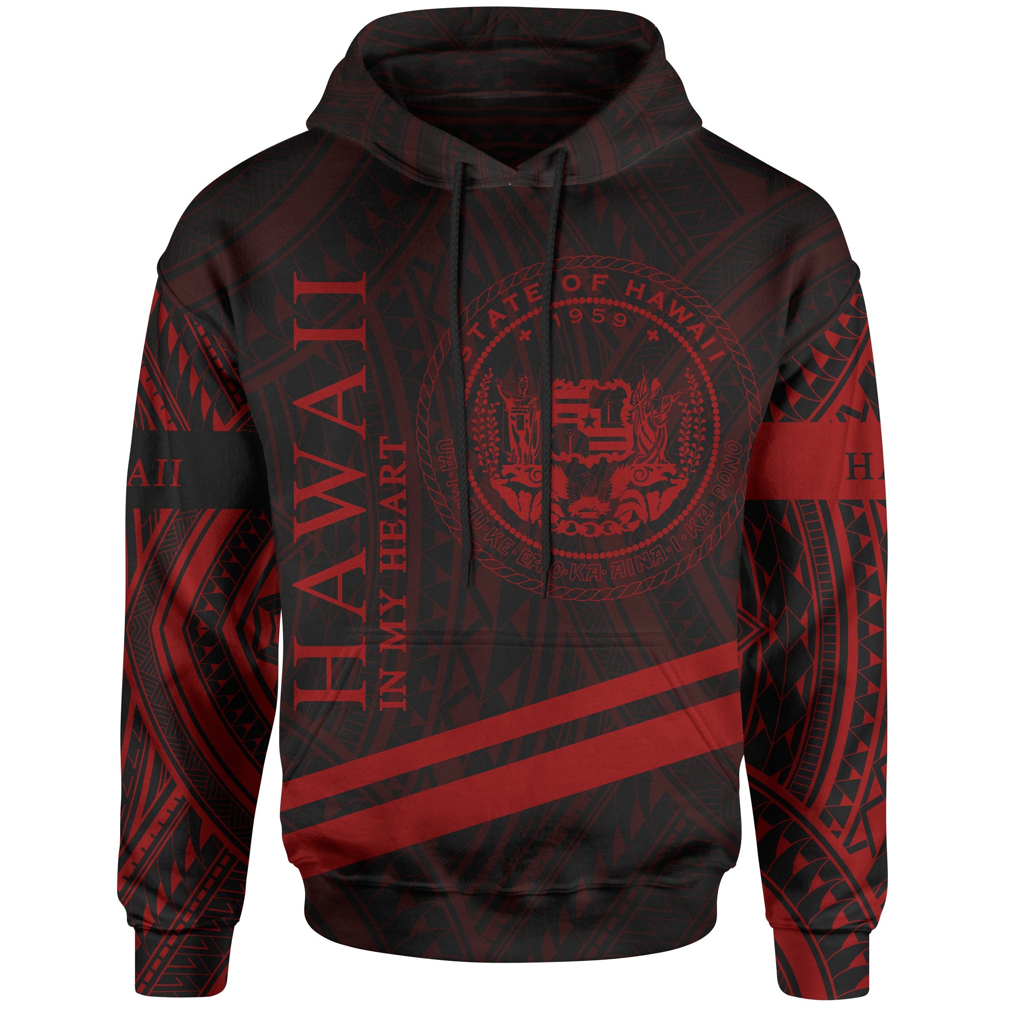 Hawaii Hoodie In My Heart Style Red Polynesian Patterns Unisex Black - Polynesian Pride