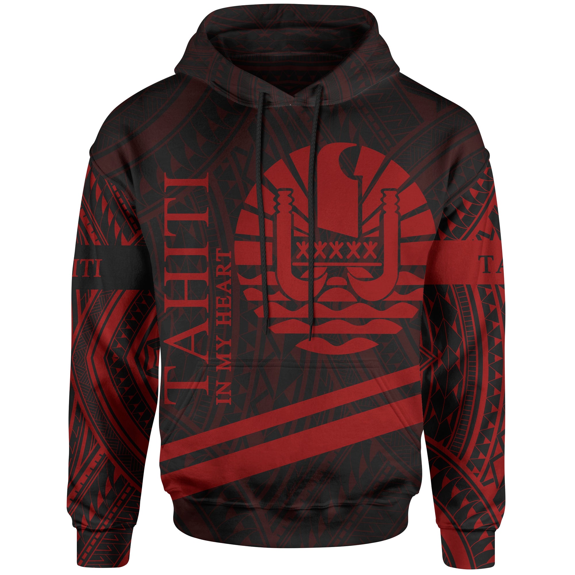 Tahiti Hoodie In My Heart Style Red Polynesian Patterns Unisex Black - Polynesian Pride