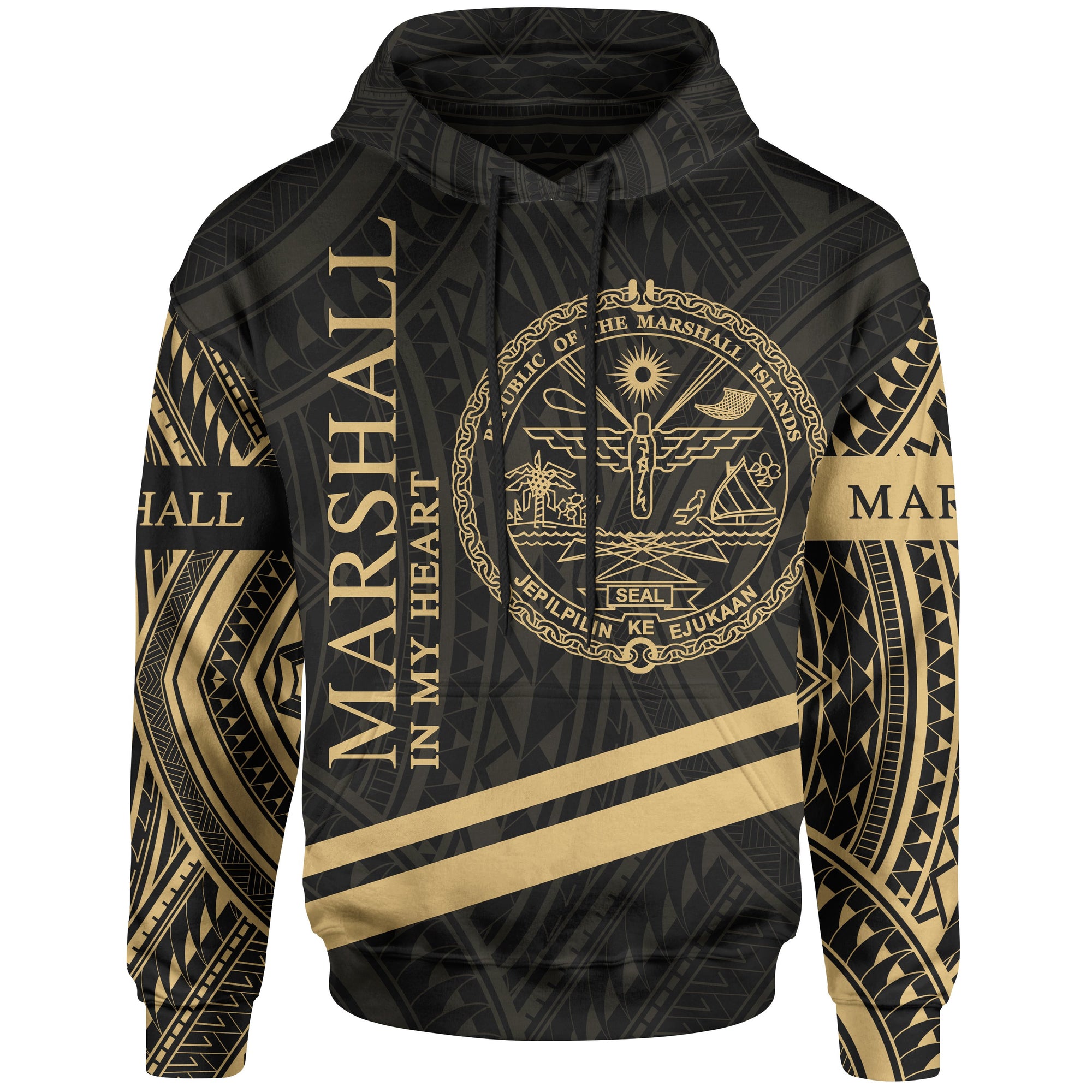 Marshall Islands Hoodie In My Heart Style Gold Polynesian Patterns Unisex Black - Polynesian Pride