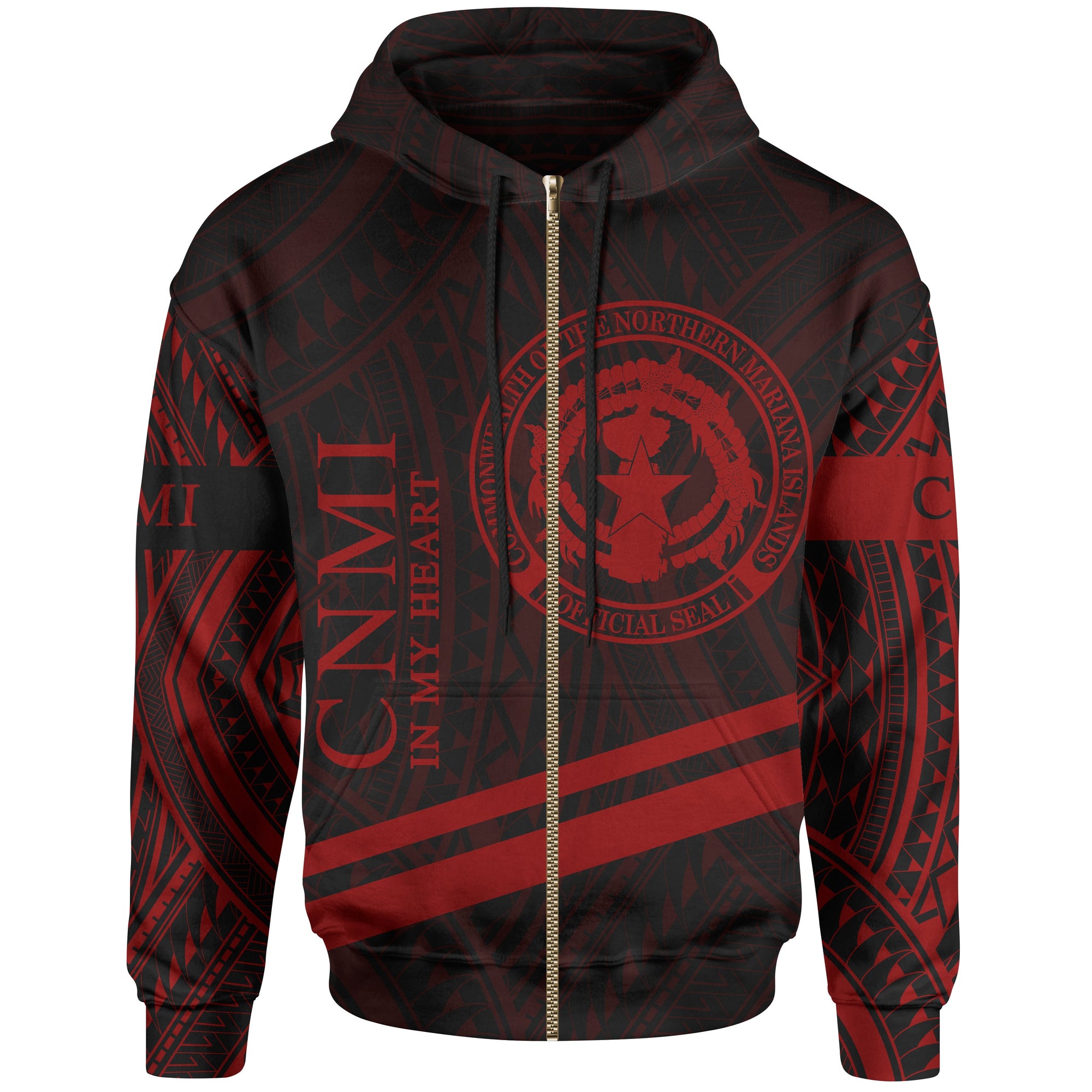 Northern Mariana Islands Zip Hoodie In My Heart Style Red Polynesian Patterns Unisex Black - Polynesian Pride