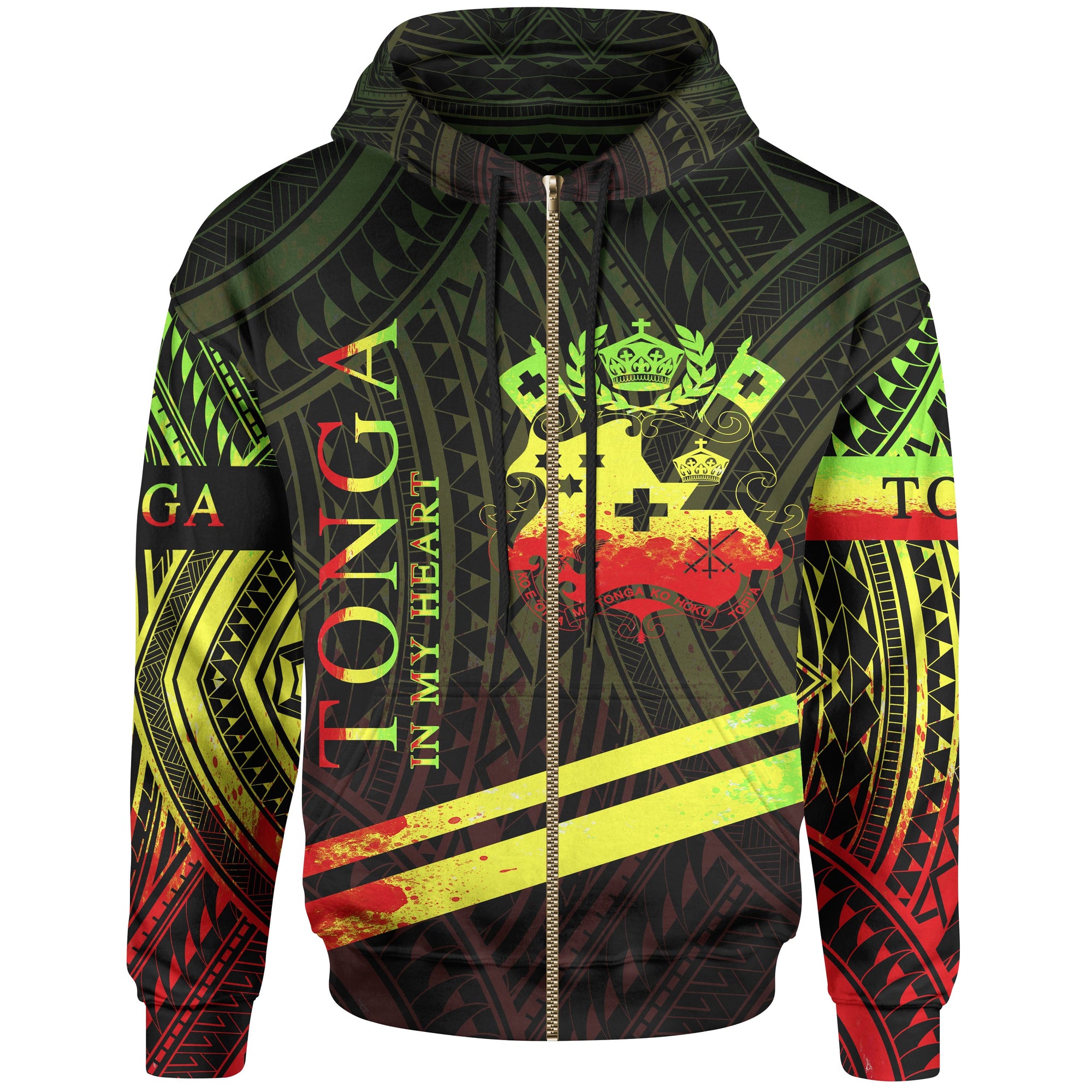 Tonga Zip Hoodie In My Heart Style Reggae Polynesian Patterns Unisex Black - Polynesian Pride