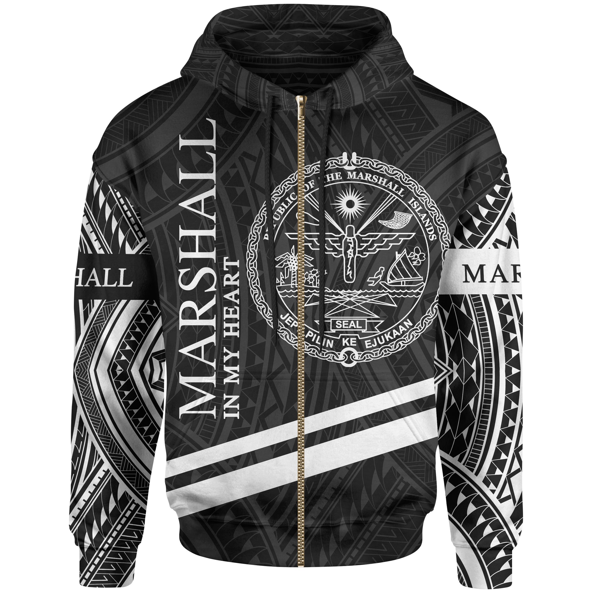 Marshall Islands Zip Hoodie In My Heart Style Polynesian Patterns Unisex Black - Polynesian Pride