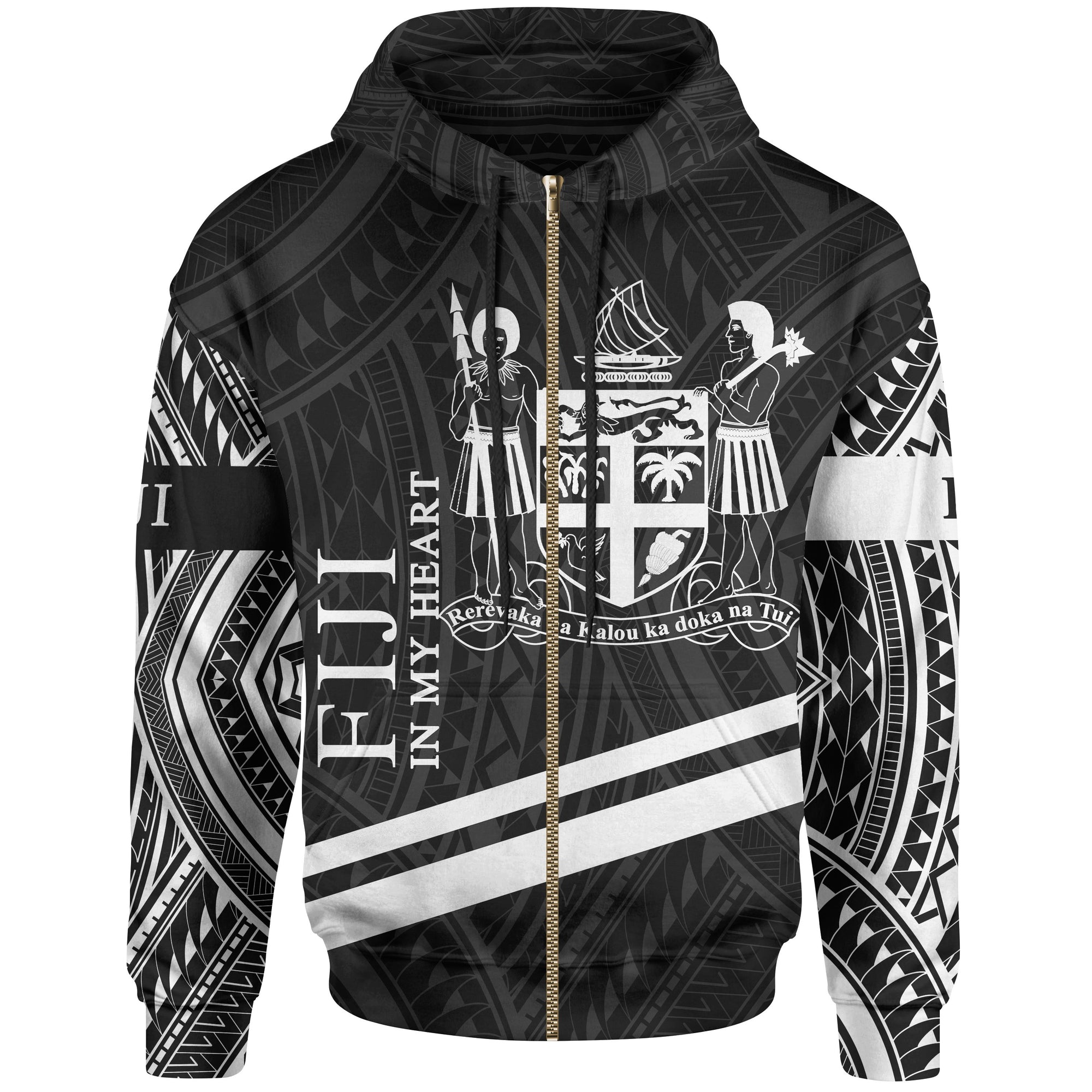 Fiji Zip Hoodie In My Heart Style Polynesian Patterns Unisex Black - Polynesian Pride